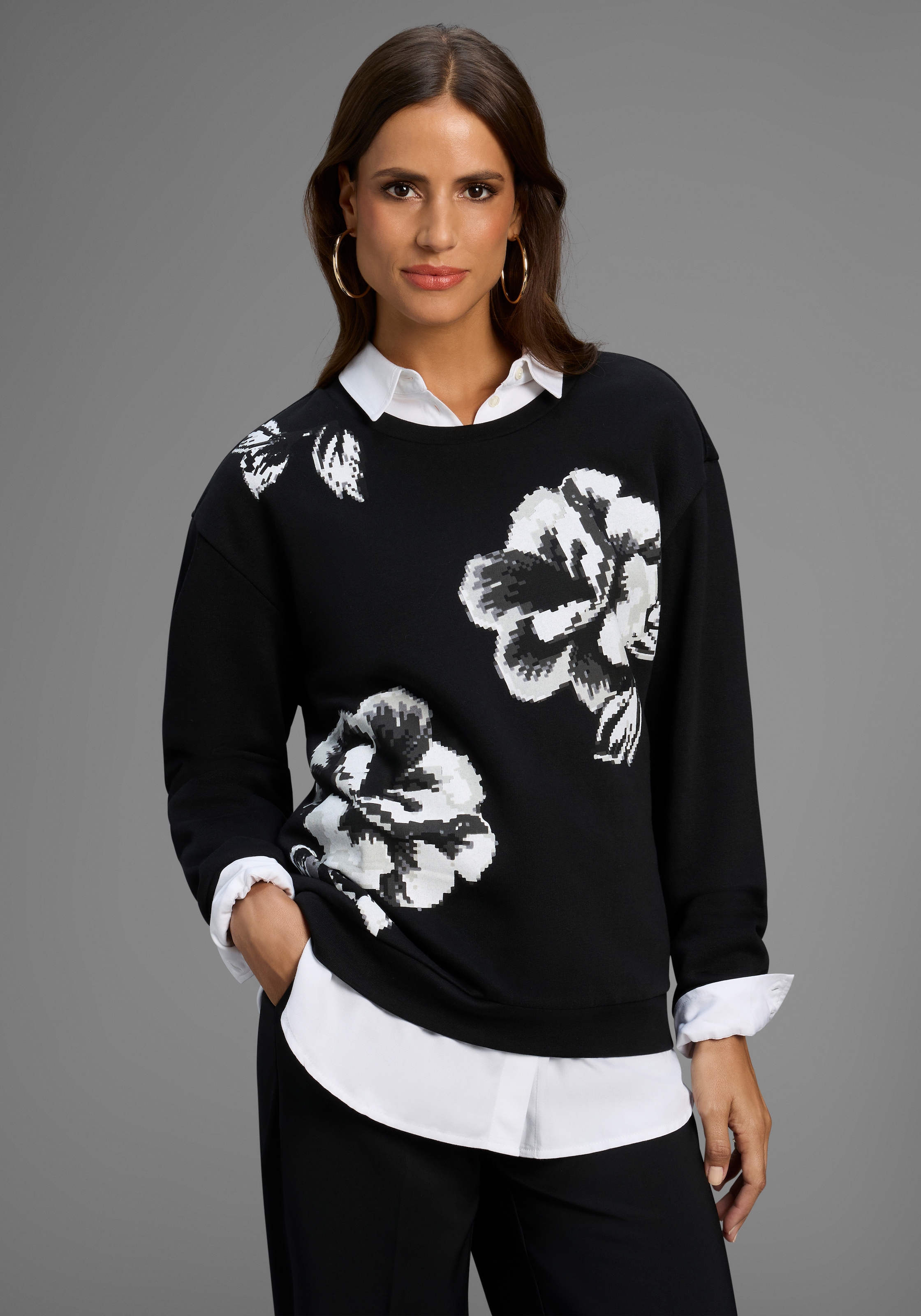 Laura Scott Sweater, Weiche Baumwollmischung mit Rundhalsausschnitt und Blu günstig online kaufen