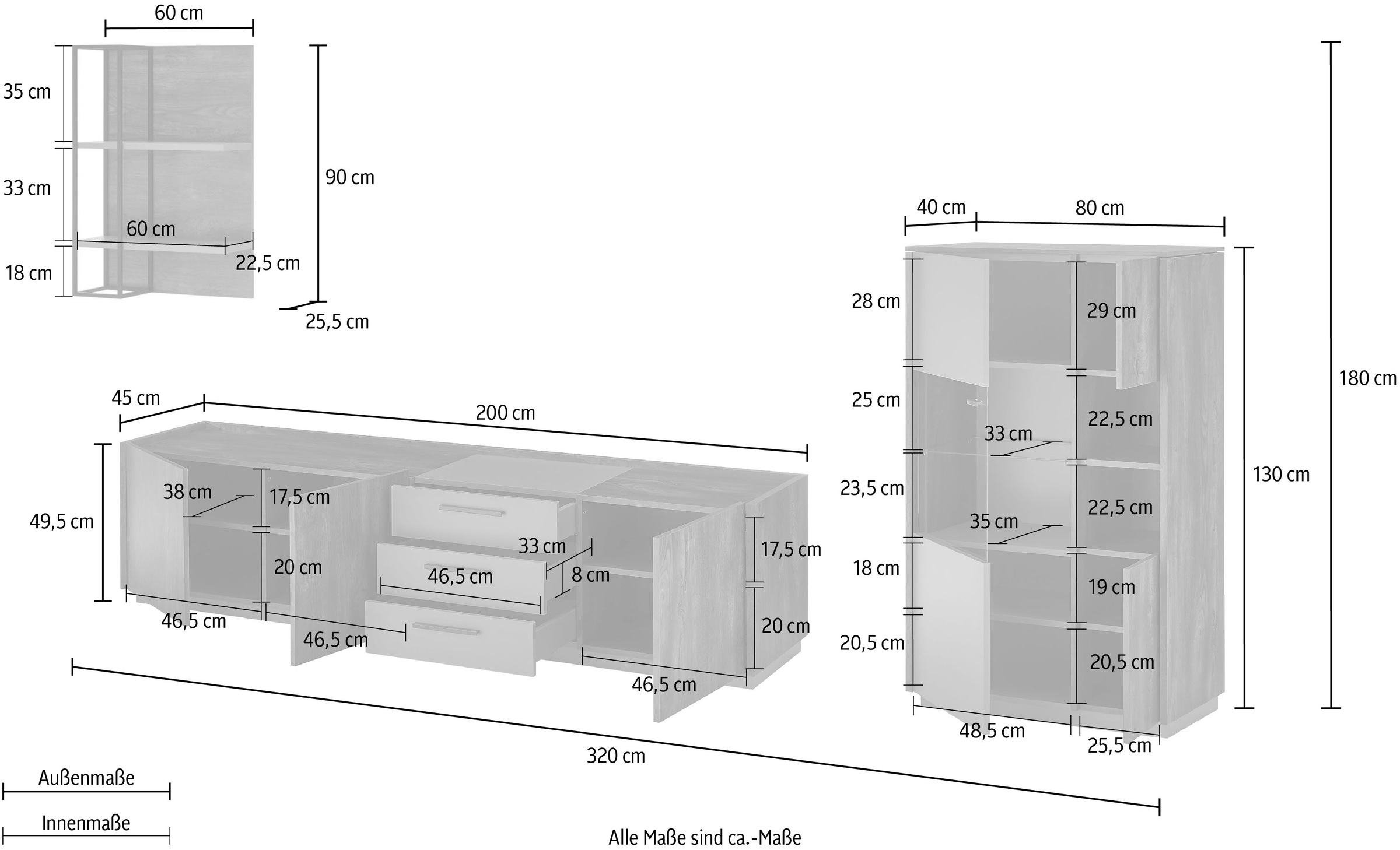 INOSIGN Wohnwand »LARGO«, (Set, 3 St.), mit Soft-Close-Funktion