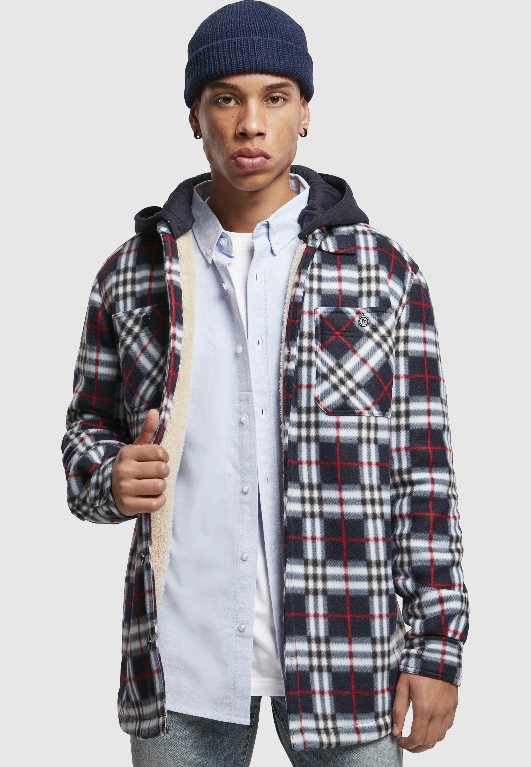 URBAN CLASSICS Allwetterjacke »Urban Classics Herren Hooded Polar Fleece Overshirt« 1 Stk. tlg. mit Kapuze