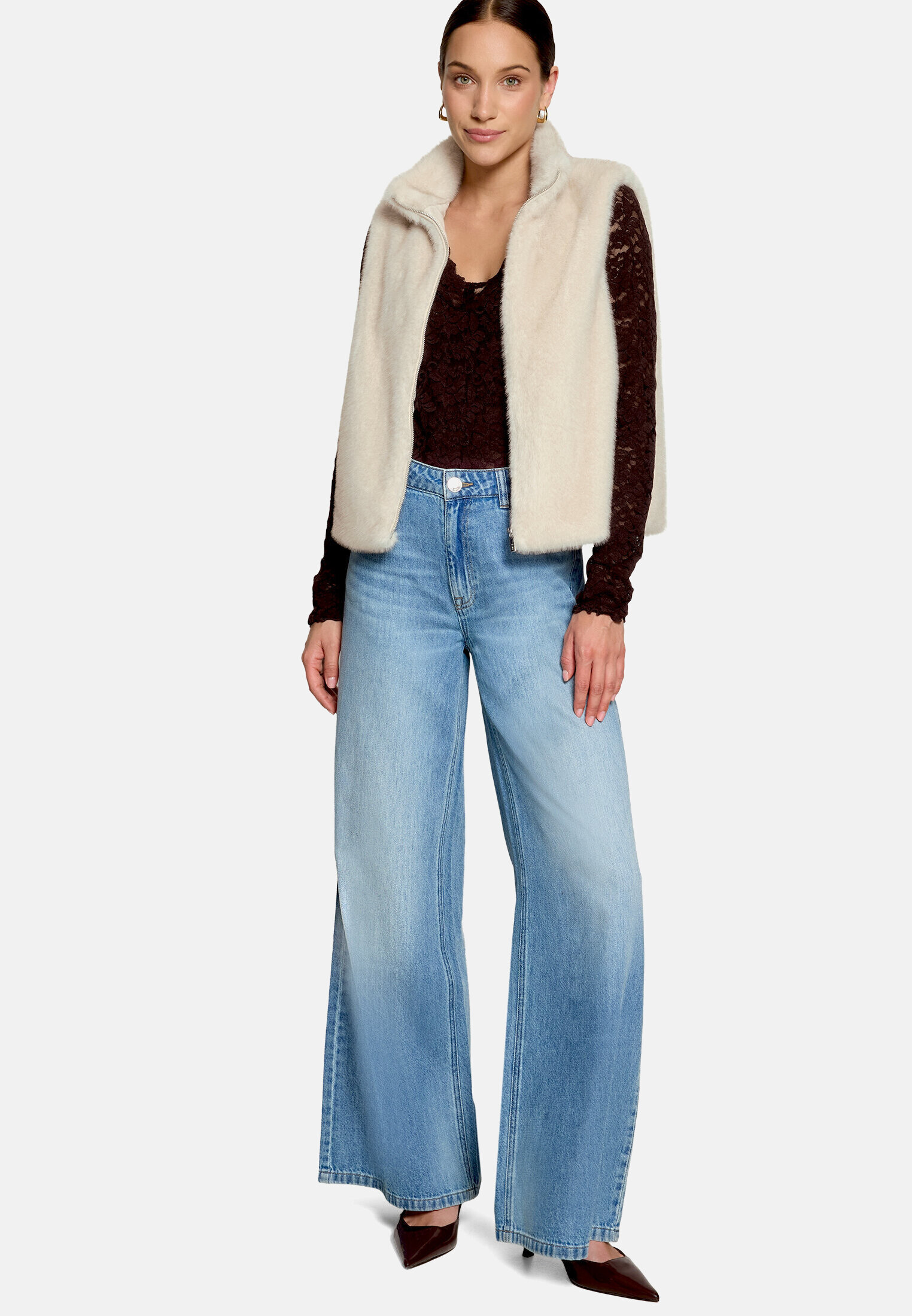 Zero Plüschweste "Damen Fur-Weste mit hohem Kragen" Material