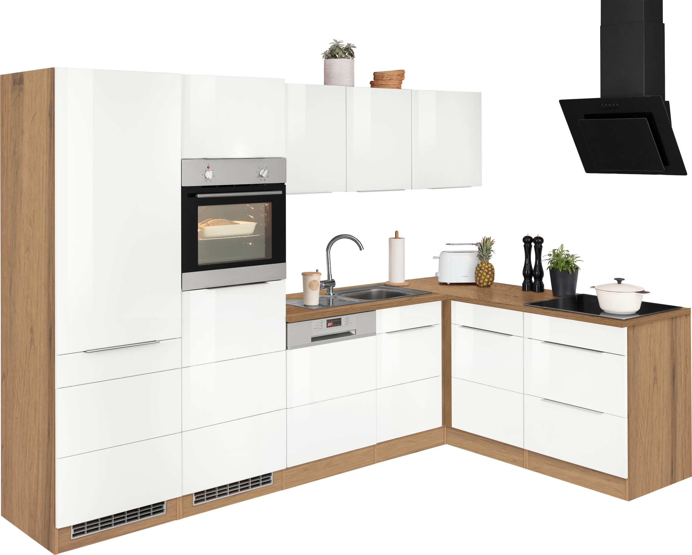 KOCHSTATION Winkelküche "KS-Brindisi Stellbreite 290/170 cm", wahlweise mit E-Geräten und Induktion, mit MDF-Fronten