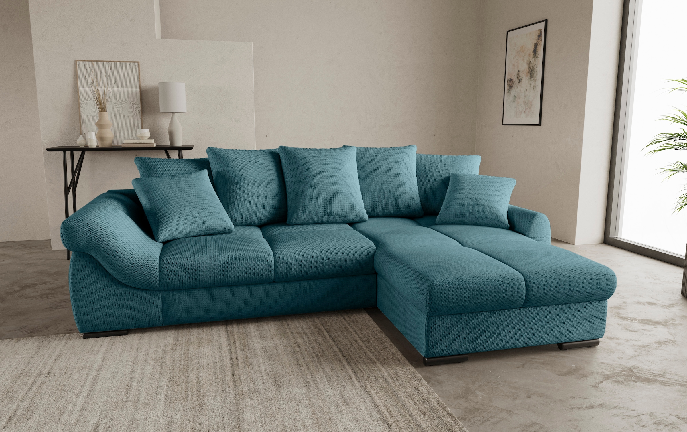 Mr. Couch Ecksofa »Livorno L-Form«, inkl. Hochschläfer-Bettauszug, XL-Bettkasten weiß beschichtet