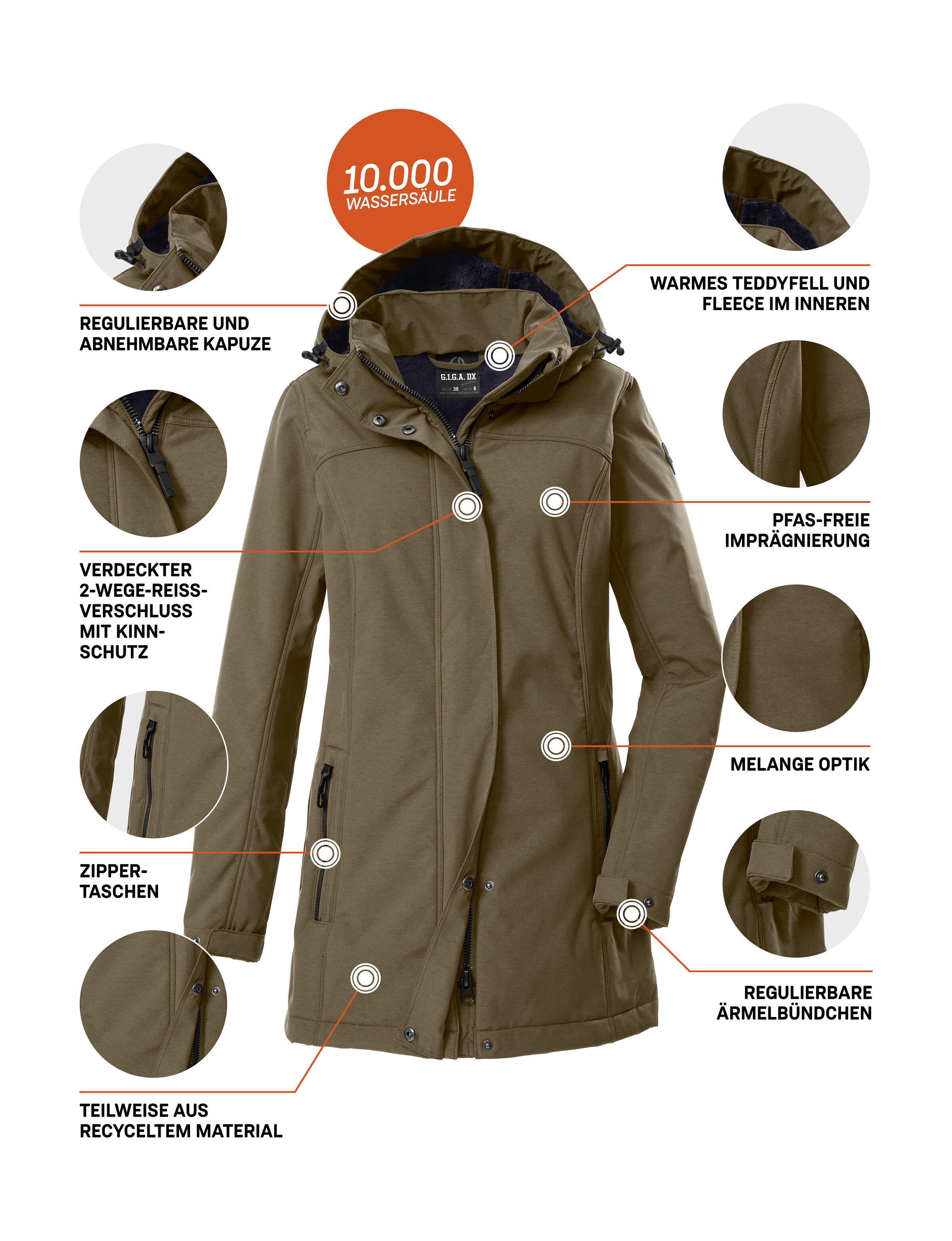 G.I.G.A. DX by killtec Softshellparka »GW 36 WMN SFTSHLL PRK«, Softshellparka: wasserdicht, Teddyfell, 2-Wege-Reißverschluss