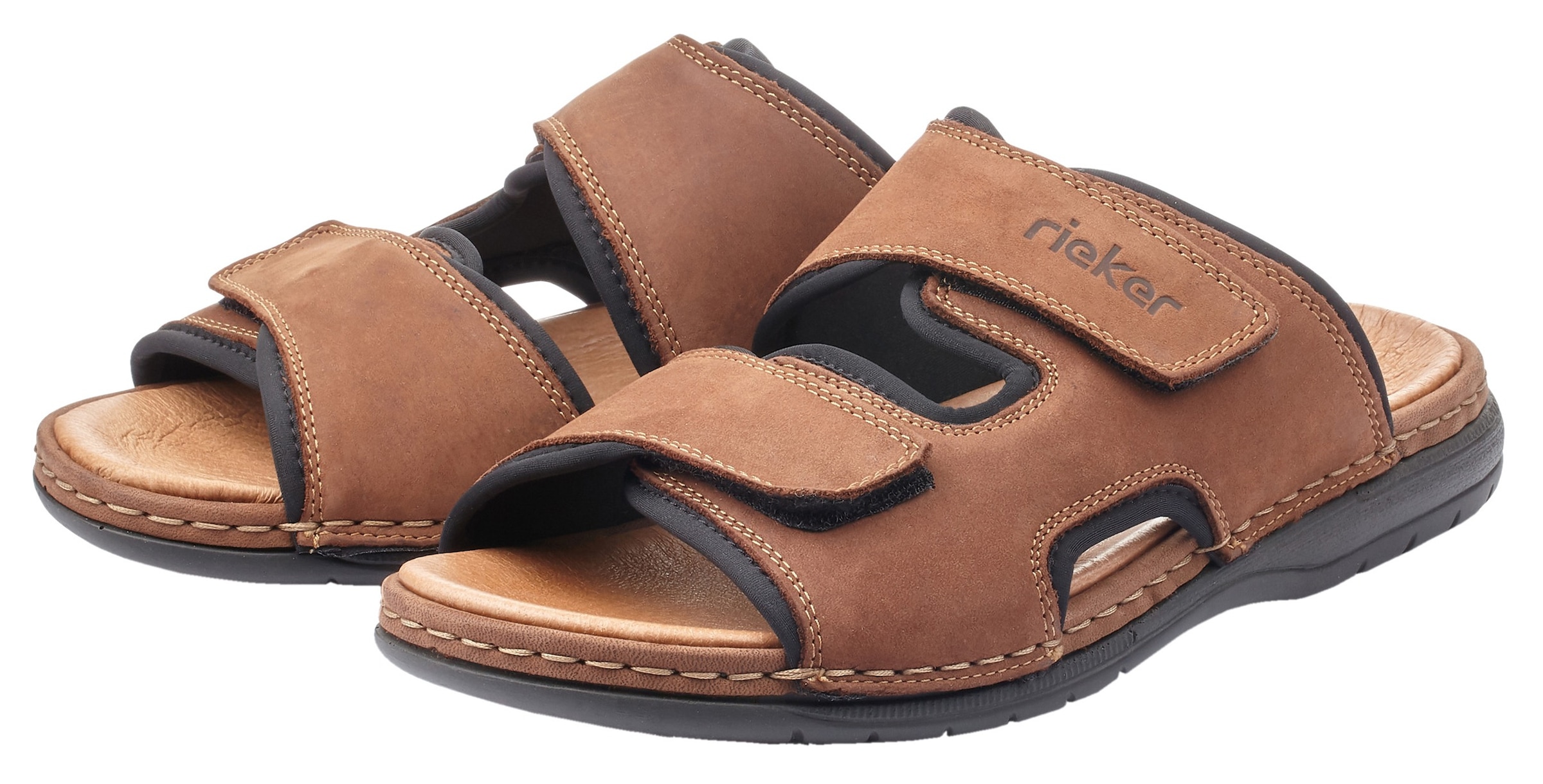 Rieker Pantolette, Hausschuh, Sommerschuh, Urlaubschuh mit dezentem Logoschriftzug