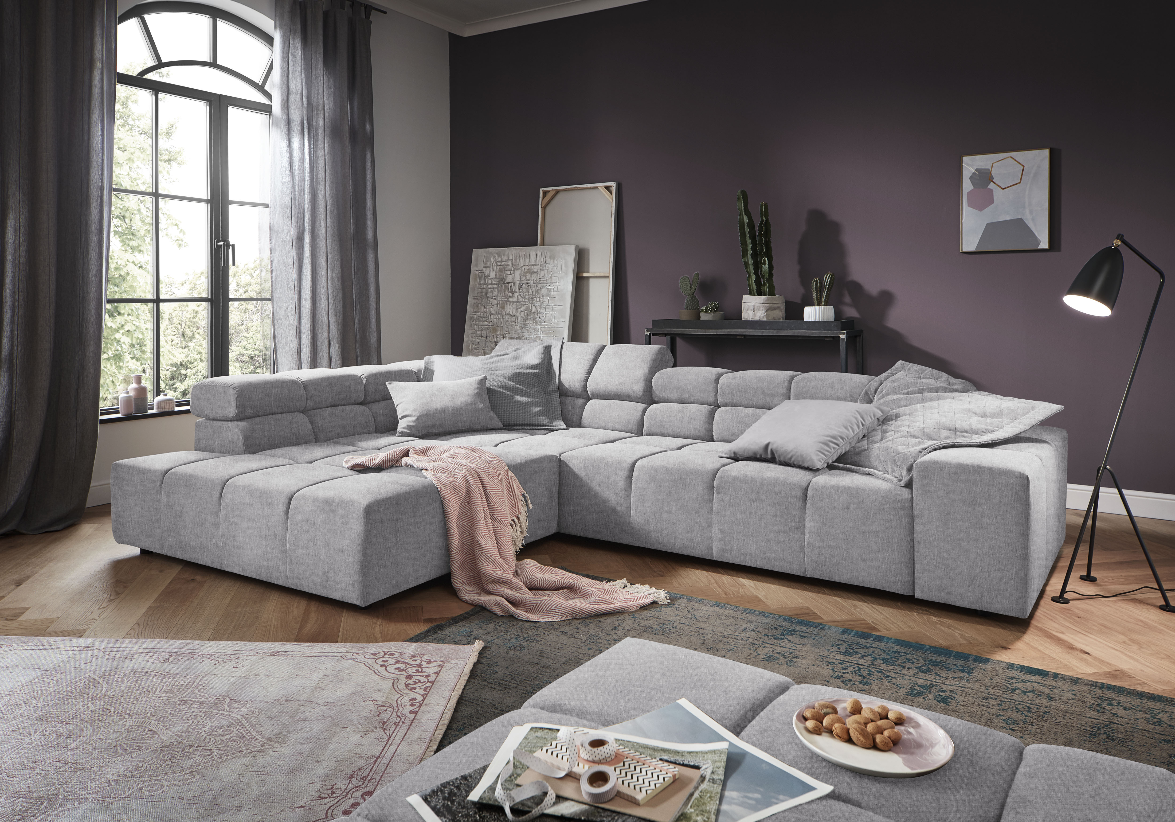 Home affaire Ecksofa "Ancona, Ecksofa, incl. Kopfteilverstellung, Breite 319 cm, L-Form" wahlweise motorische Sitztiefenverstellung, auch in Cord + Easy Care