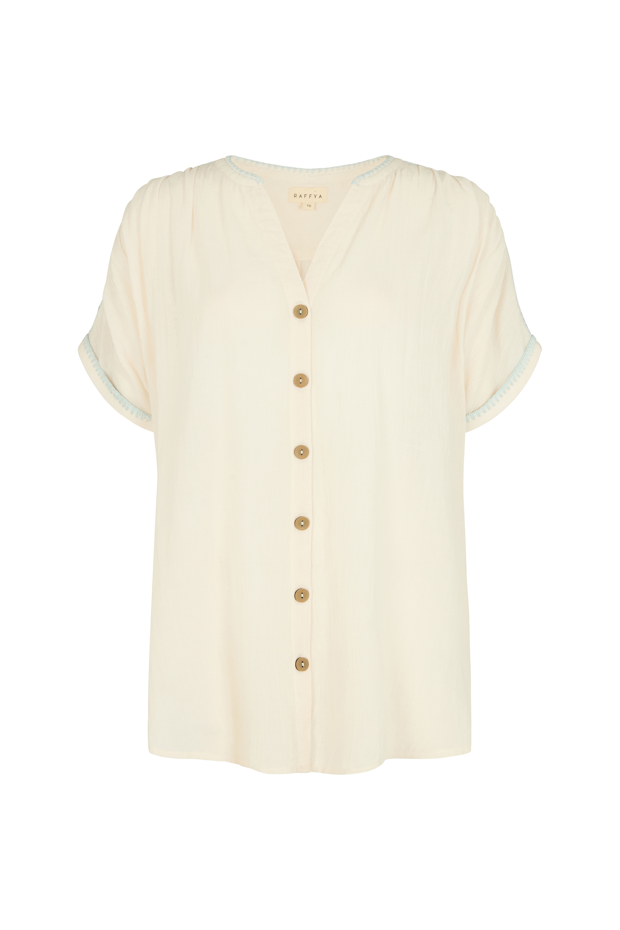 RAFFYA Hemdbluse "Juneeta Crop Sleeve Button Down Shirt In Cream. Damen" günstig online kaufen