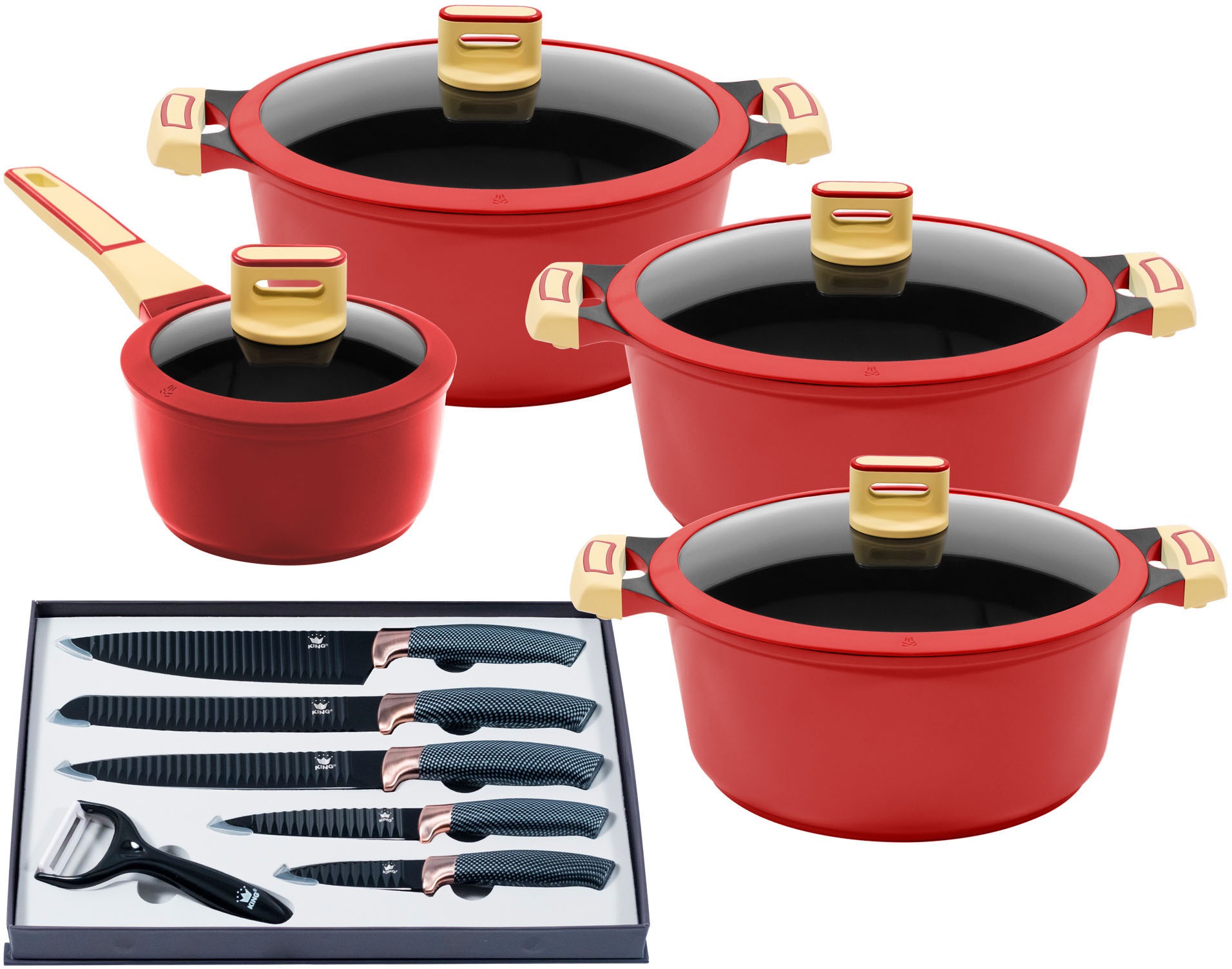 KING Topf-Set »GOURMET«, Aluminiumguss, (Set, 14 tlg.), 7 Töpfe, Ø  16/18/20/24 cm, Antihaft-Beschichtung, Induktion bestellen | BAUR