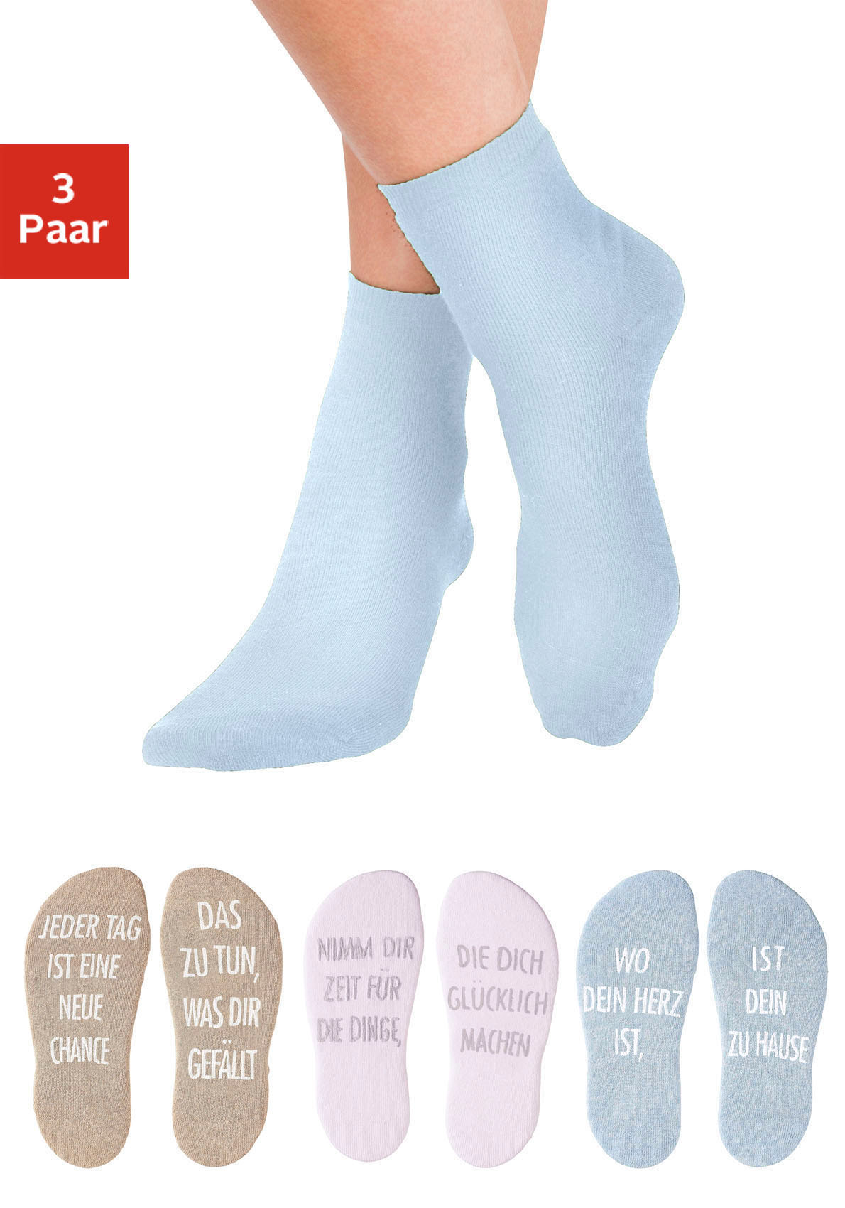 Arizona Kuschelsocken "Damensocken Sprüchesocken" Packung, 3 Stk. tlg. mit Antirutsch in Form eines Spruches