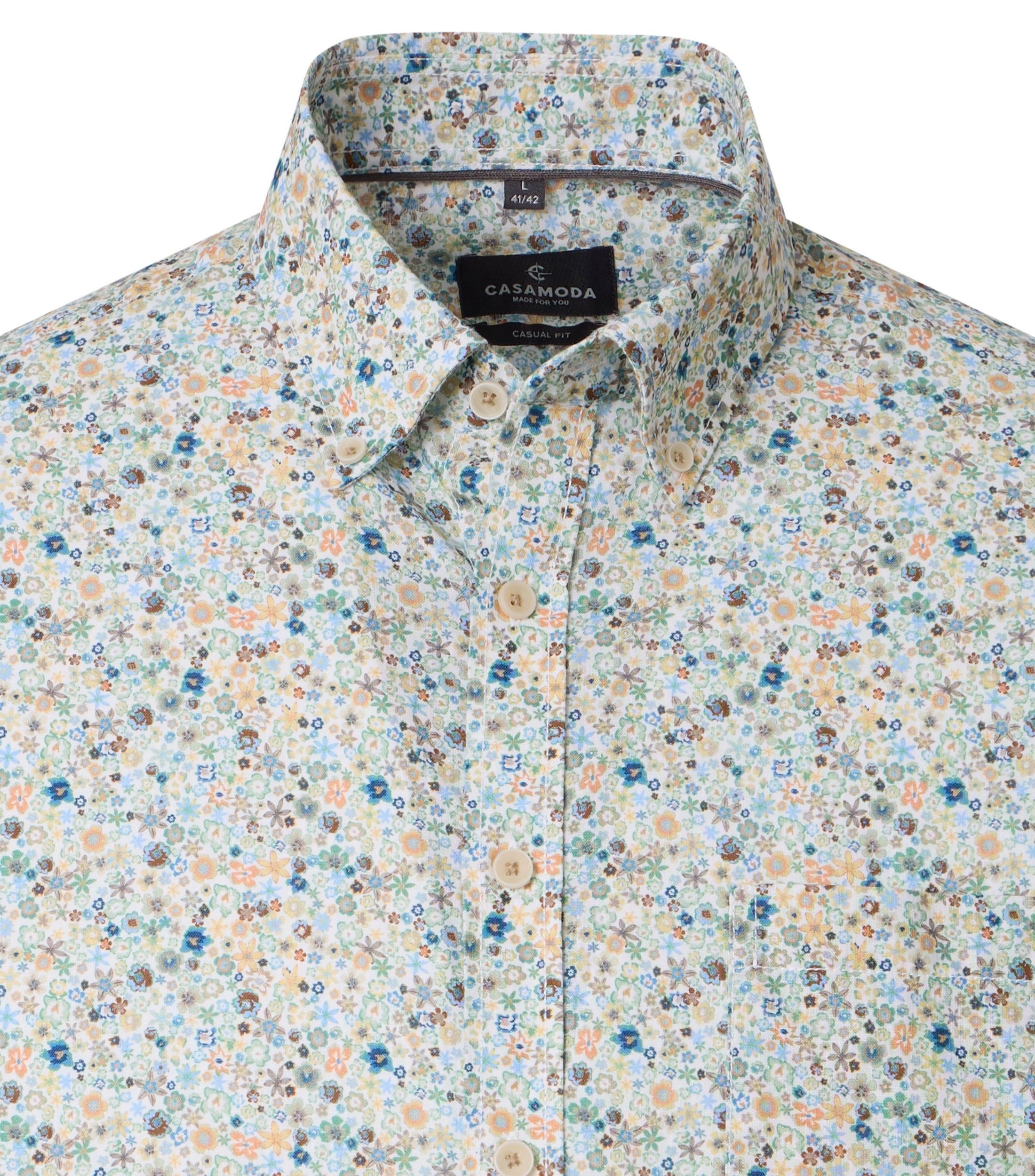 Kurzarmhemd CASAMODA "CASAMODA Leinenhemd Kurzarm Print", Herren, Gr. 4XL, Normalgrößen, hellorange, 50% Leinen, 50% Baumwolle, bedruckt, lässig geschnitten, Hemden 3