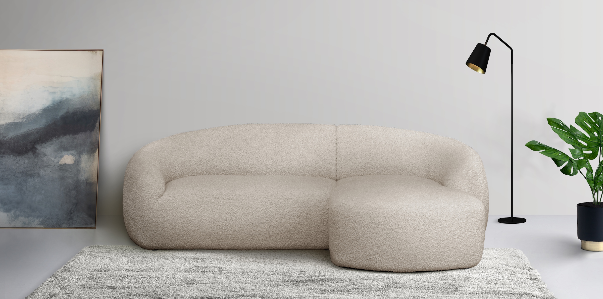 LeGer Home by Lena Gercke Ecksofa »YANI L-Form, Designersofa, organische Form, Maße B/T/H: 255/170/81 cm«, mit Wellenunterfederung, auch in Bouclé, Recamiere rechts/links