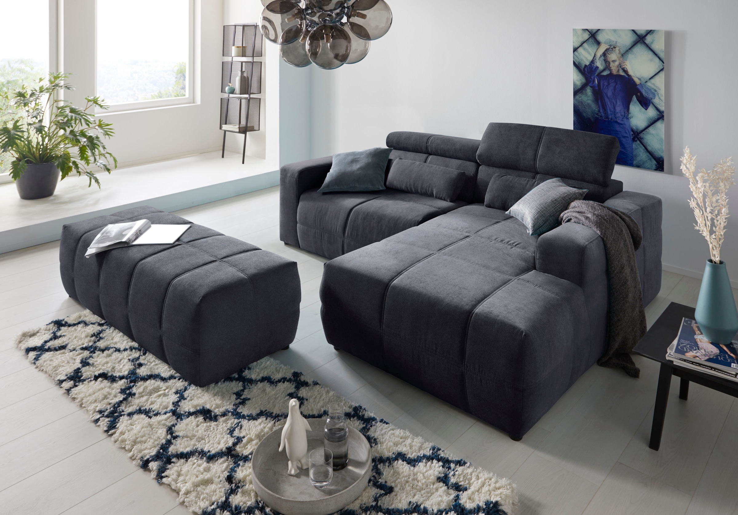 DOMO collection Ecksofa »Brandon Sitzbelastung 140 kg, kleine Ausführung B/T/H: 214/100/80 cm«, Mit Kopfteilverstellung, auch in Leder und Cord, L-Form