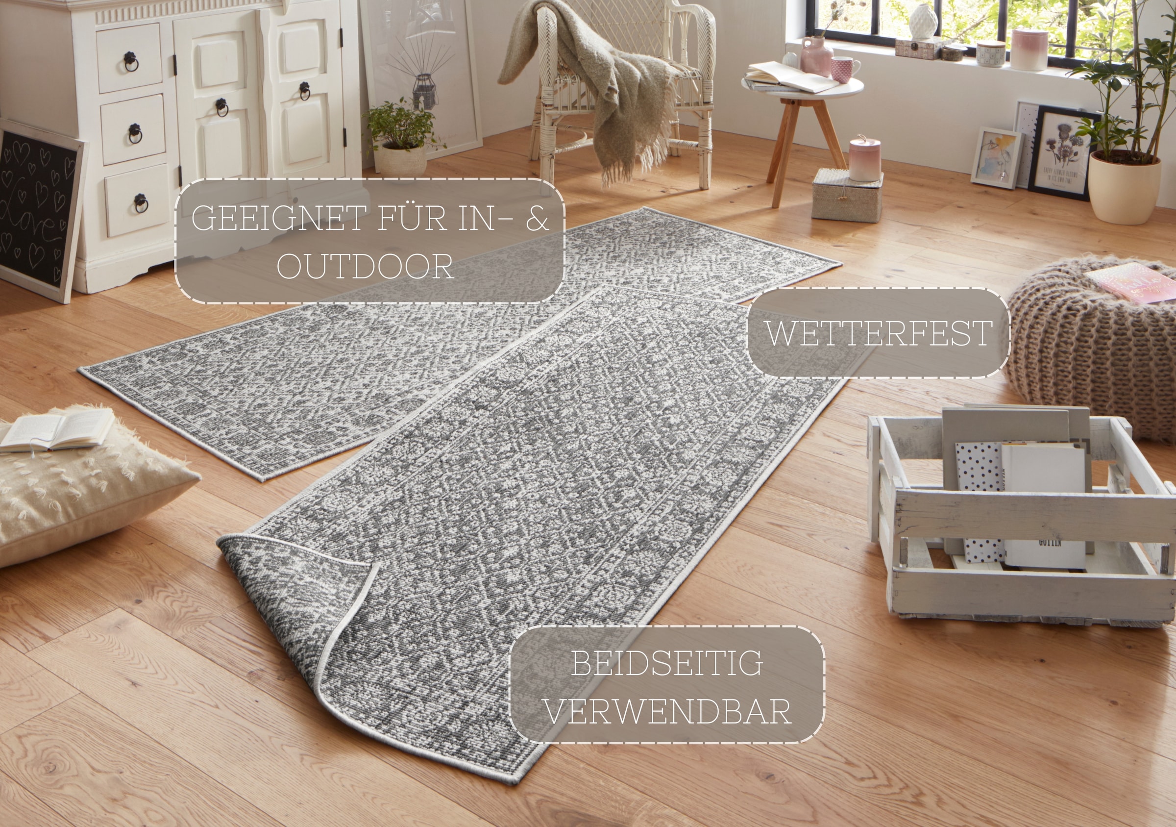 NORTHRUGS Teppich »Curacao«, rechteckig, 5 mm Höhe, In-& Outdoor, Läufer, Wetterfest, Balkon, Wohnzimmer, Wasserfest