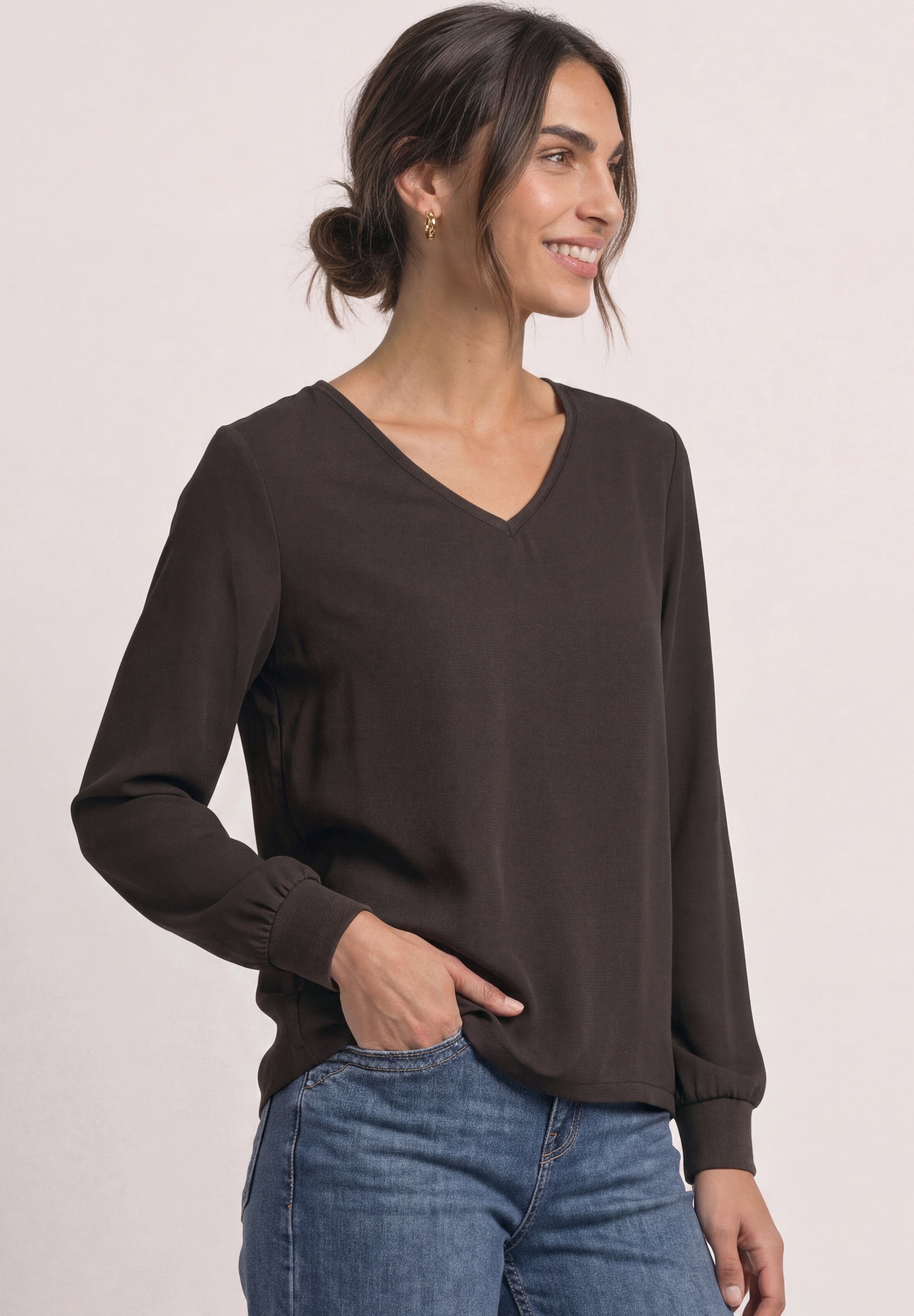 STREET ONE Langarmshirt mit Chiffon-Layer