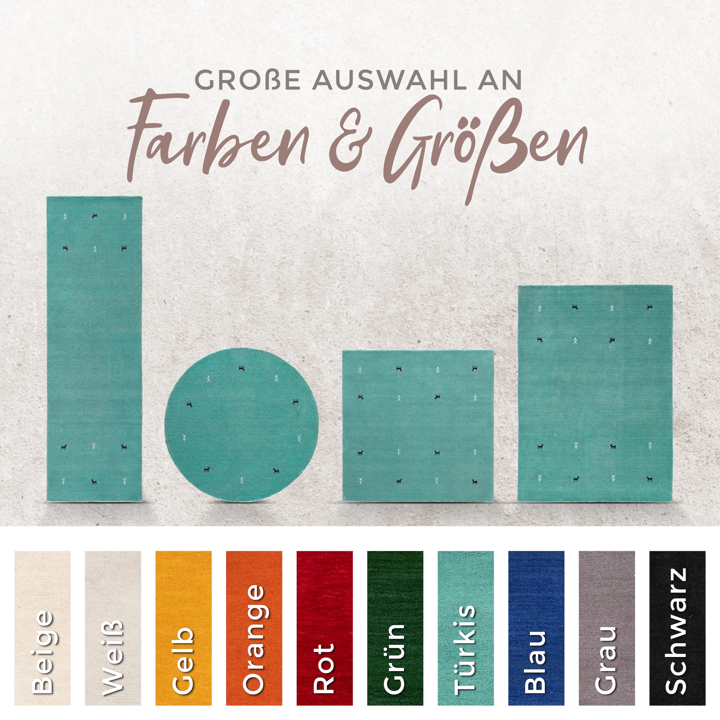 carpetfine Wollteppich »Gabbeh Uni,  auch als Läufer und Rund erhältlich« rechteckig 15 mm Höhe reine Wolle, handgewebt, Gabbeh Loom Tiermotiv, große Farbauswahl