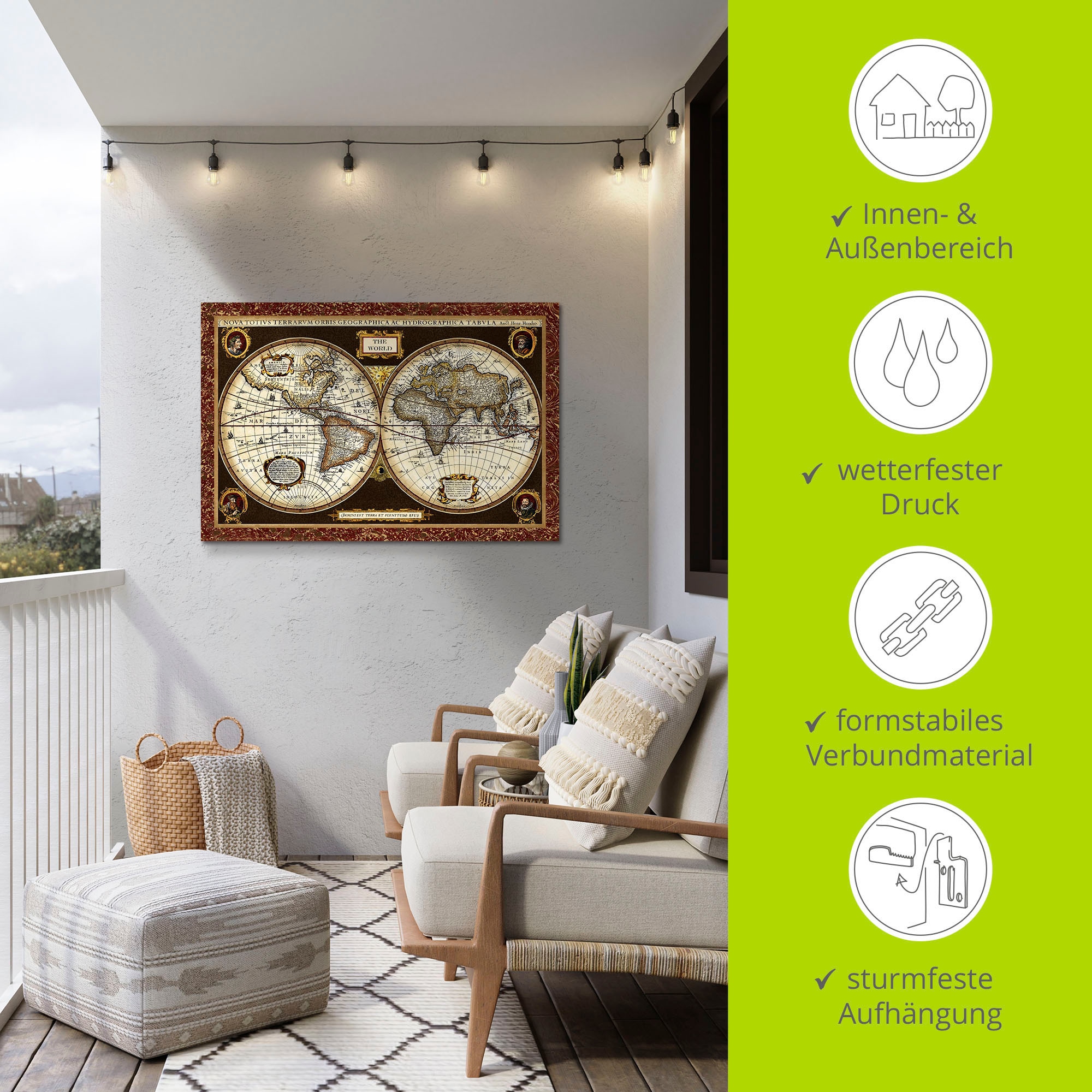 Artland Wandbild »Weltkarte«, Landkarten, (1 St.), als Alubild, Outdoorbild, Leinwandbild, Poster, Wandaufkleber