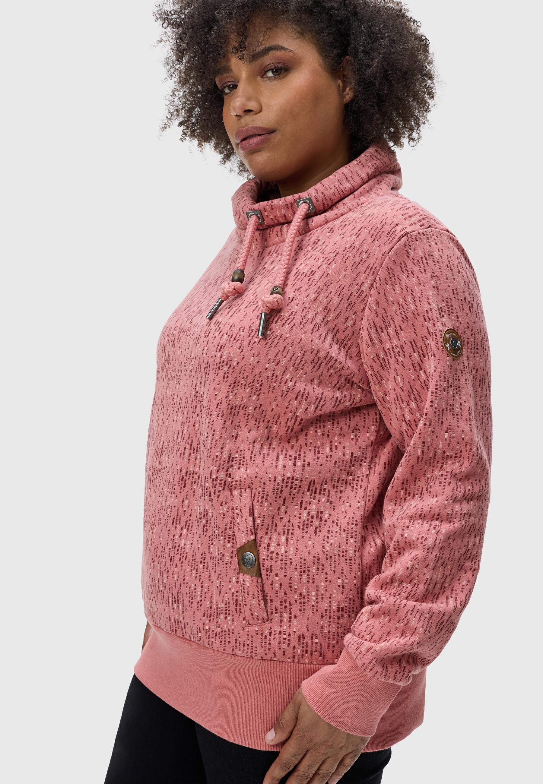 Ragwear Rollkragenpullover »Rylie Print Plus«, modischer Damen Kapuzensweater mit Kordeln