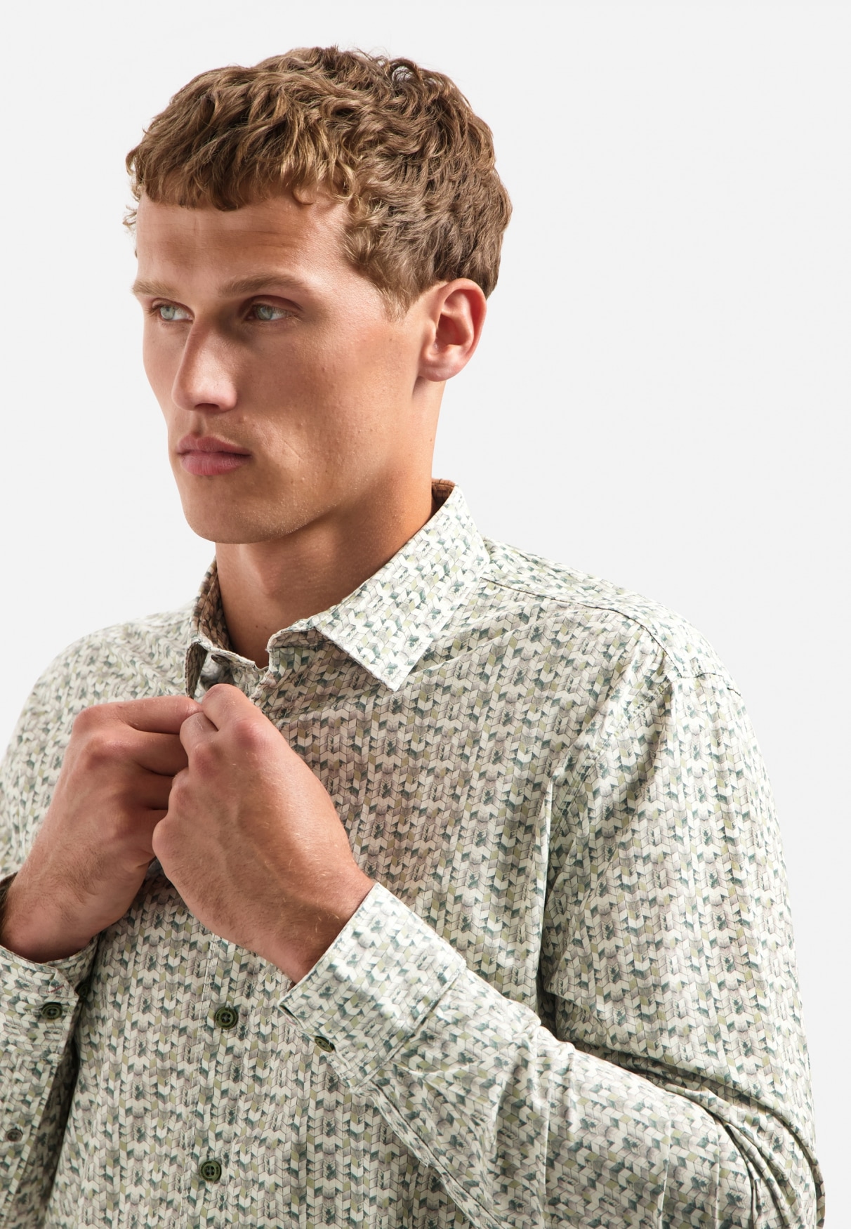 NO EXCESS Langarmhemd »No Excess Stretchhemd mit Print Shirt Stretch Allover Printed«