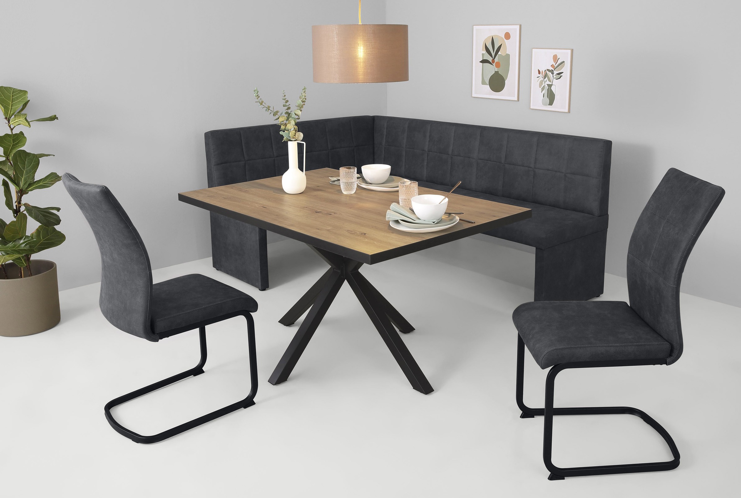 HELA "SPREE" 4 Stk. tlg. Esstisch 140x90 cm mit Dickkante, Microfaserbezug günstig online kaufen
