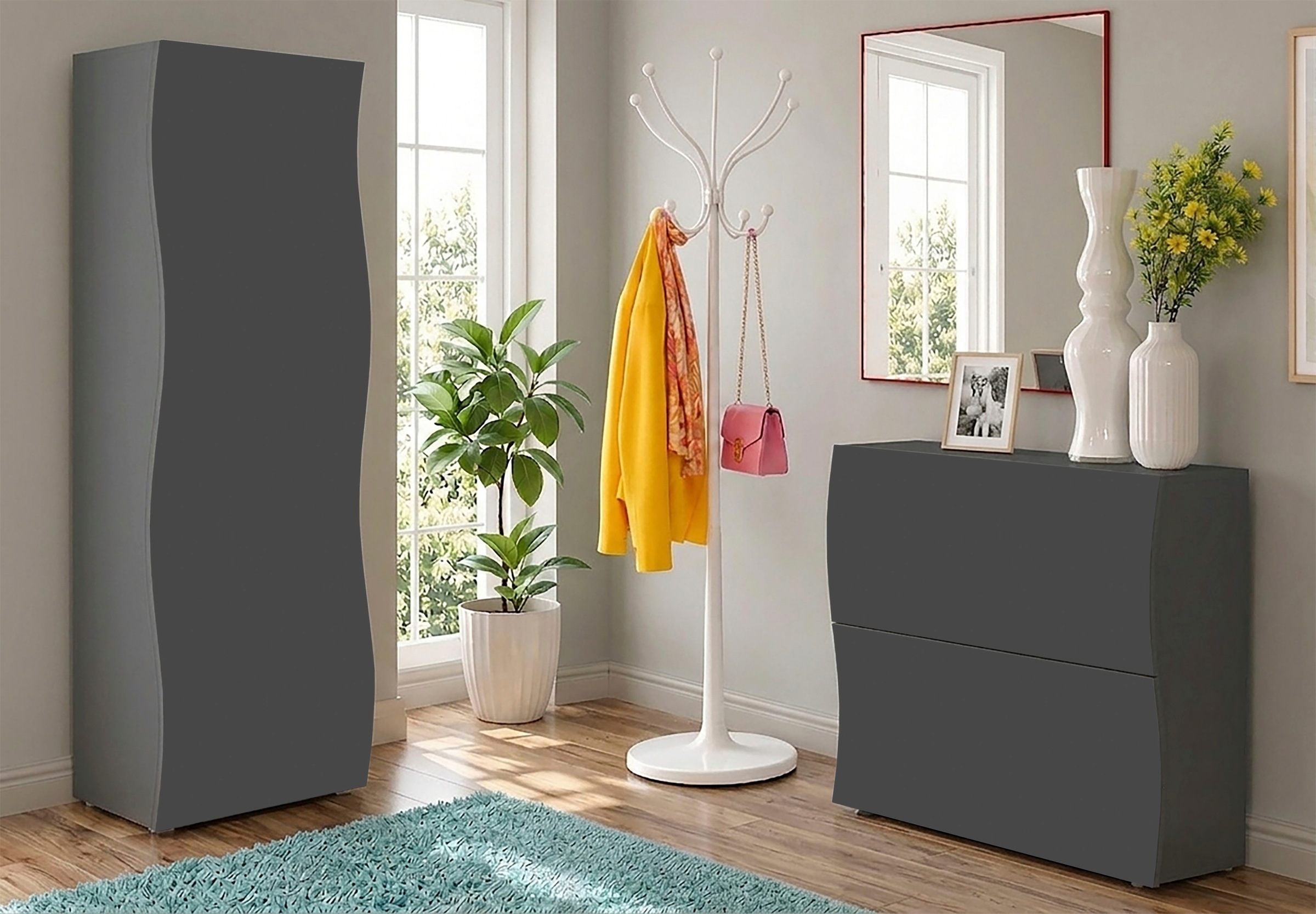 Home affaire Schuhschrank »Schuhschrank mit Klappen / Schuhkommode, Höhe 81 cm« onda 101 cm breit, Anthrazit,mit 2 klapptüren, made in italy