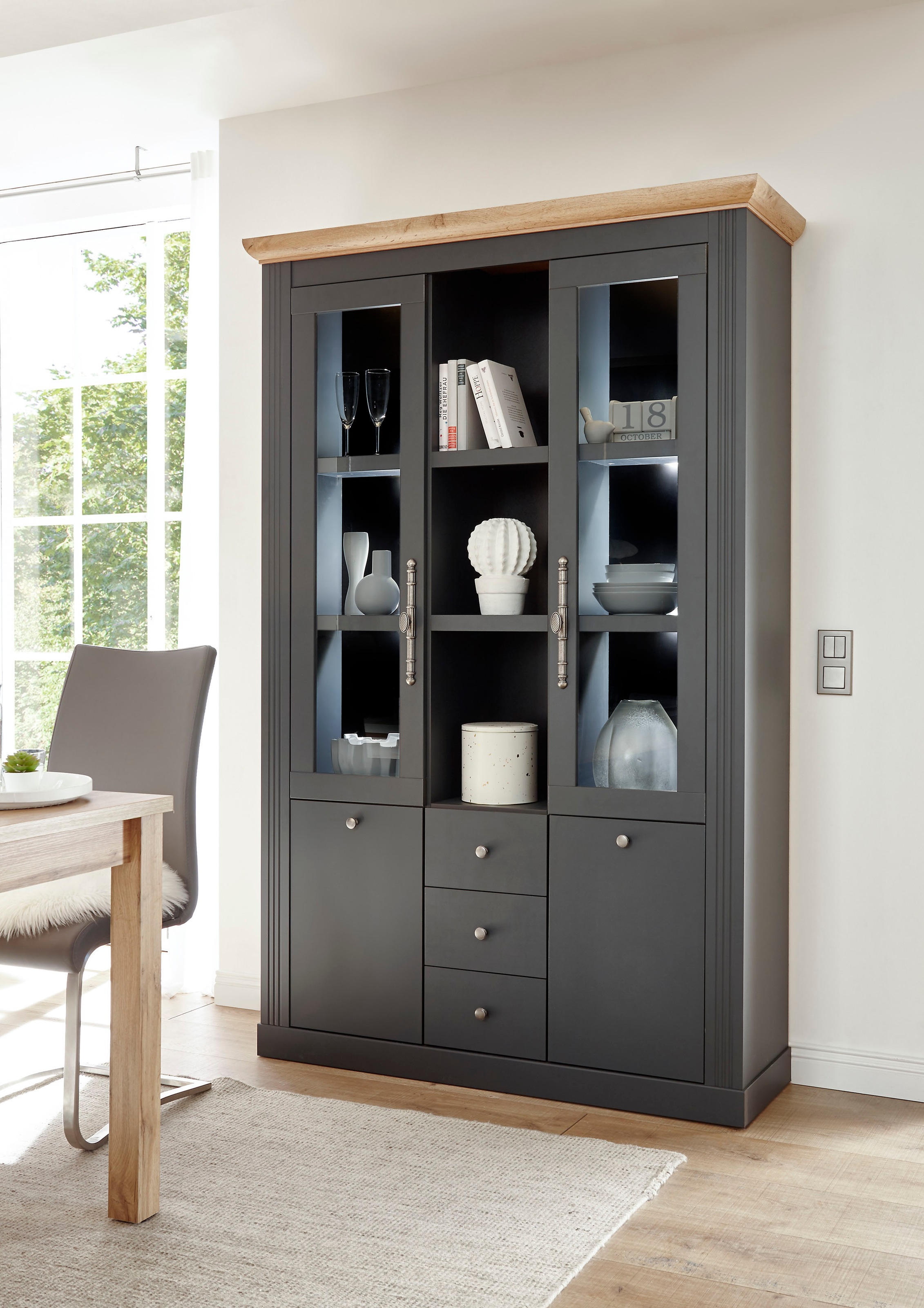 OTTO home Buffet "Westminster, Buffetschrank im Landhausstil, Schrank, Hochschrank" Metallgriffe, ausreichend Stauraum, in 2 Farben erhältlich