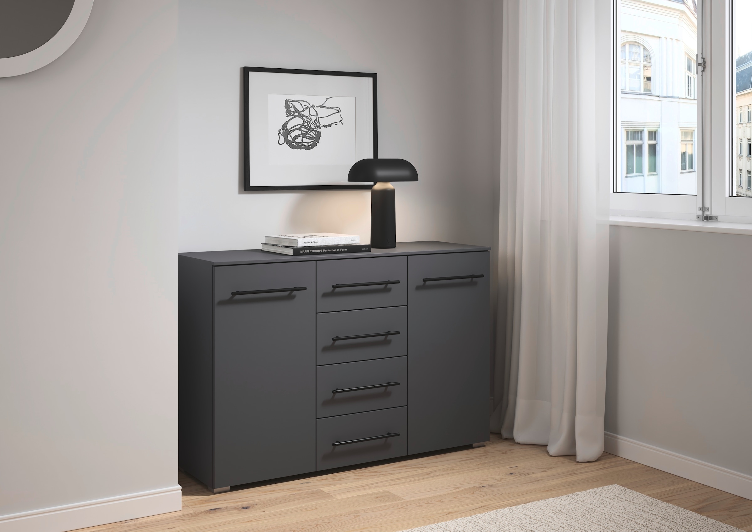 rauch Kombikommode »Sideboard Schubladenkommode AVOLA mit Dekorfront«, (Breite 120 cm inkl. Soft-Close-Funktion), vier große Schubladen und 2 Türen, mit 4 Einlegeböden MADE IN GERMANY