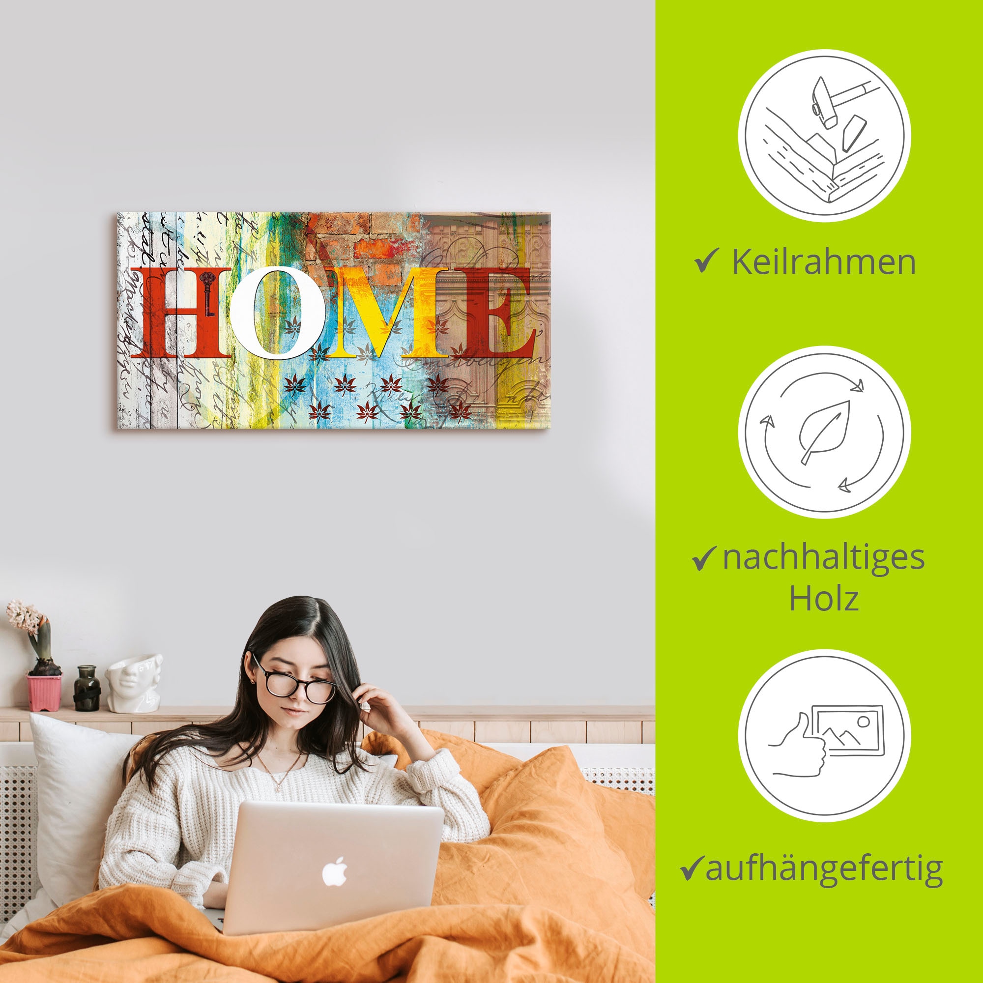 Artland Wandbild »Buntes Zuhause« Sprüche & Texte 1 Stk. tlg. als Leinwandbild, Poster in verschied. Größen