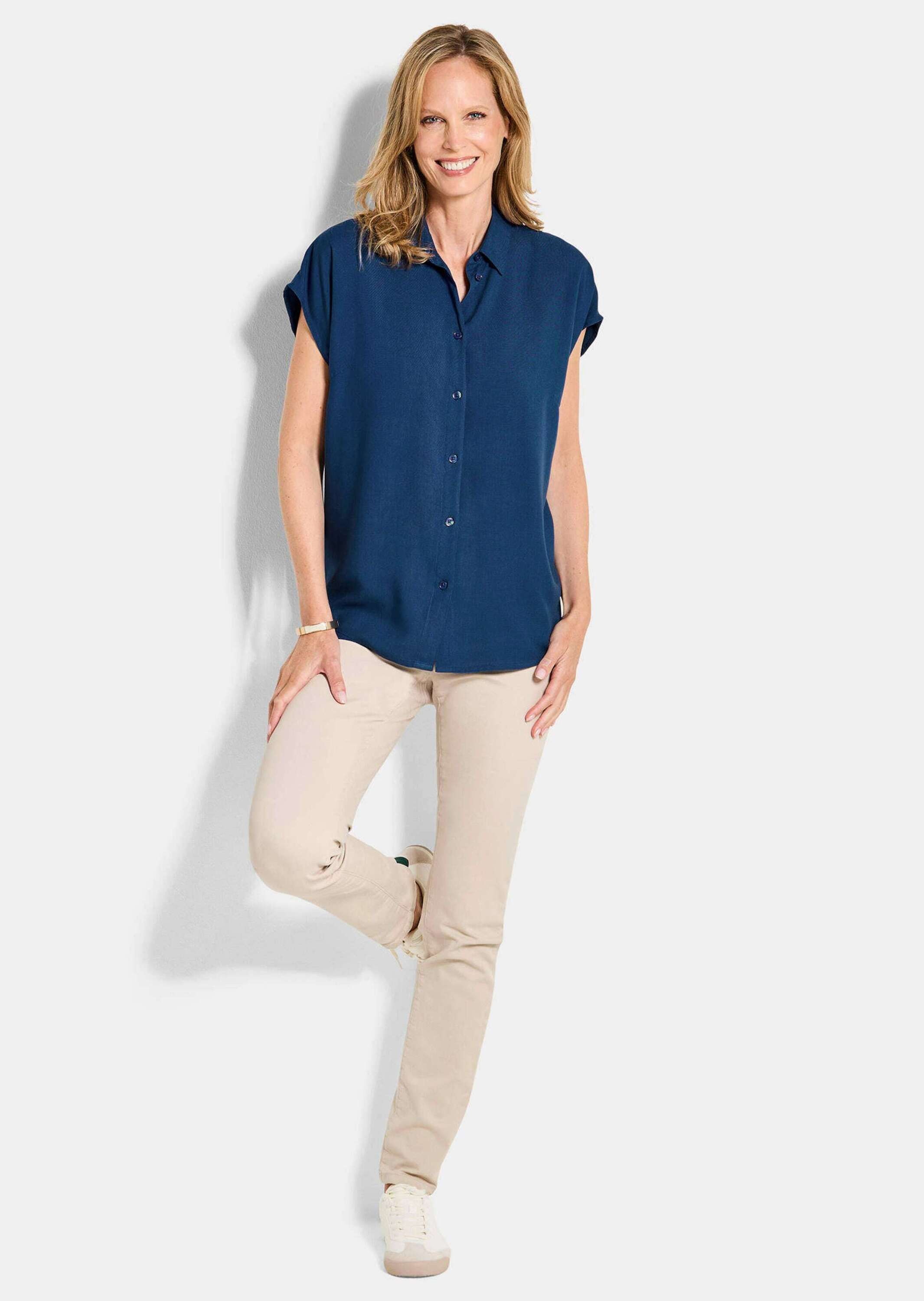 GOLDNER Kurzarmbluse "Kurzgröße Viskose-Bluse mit Hemdkragen" günstig online kaufen