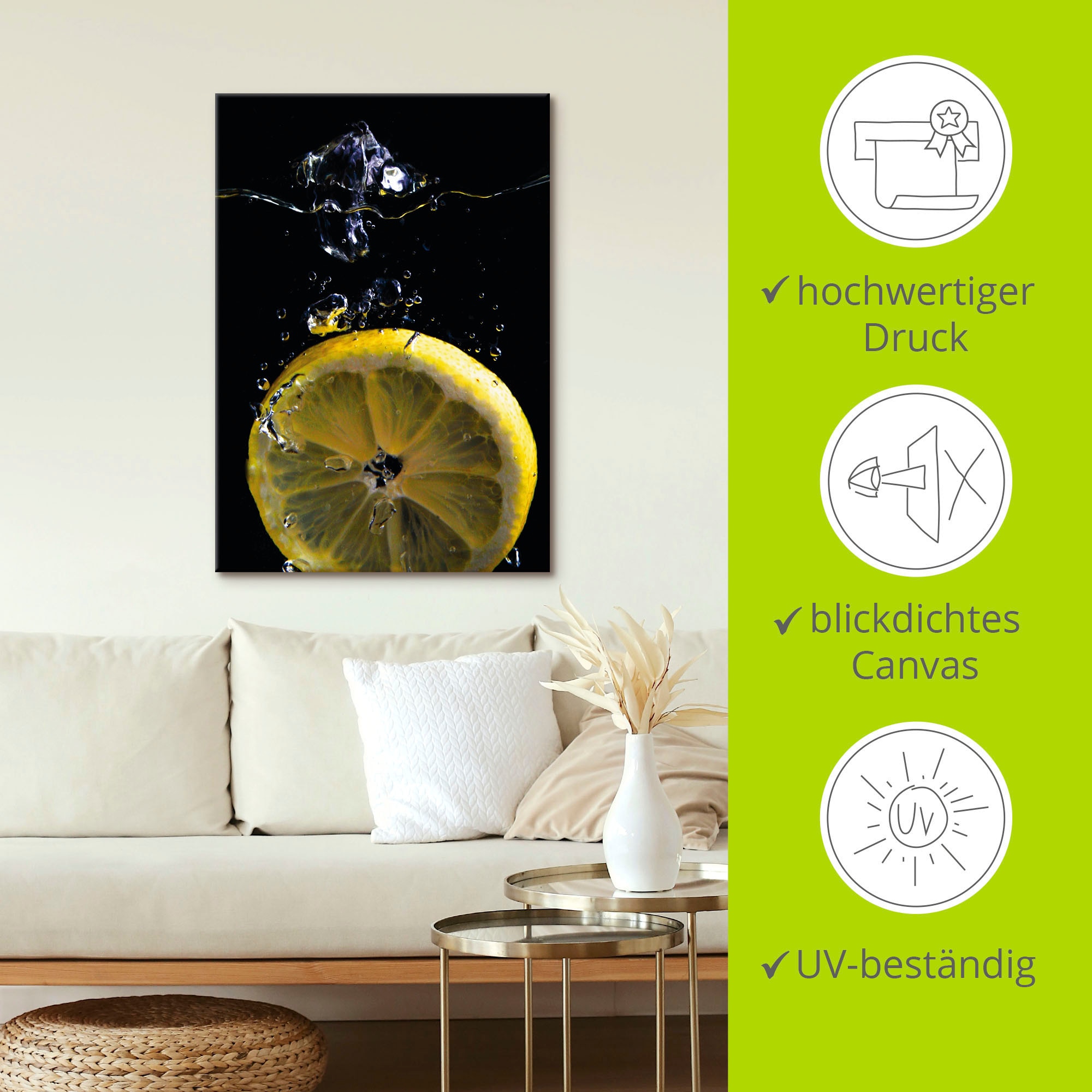 Artland Wandbild »Zitrone«, Lebensmittel, (1 St.), als Alubild, Outdoorbild, Leinwandbild, Poster in verschied. Größen