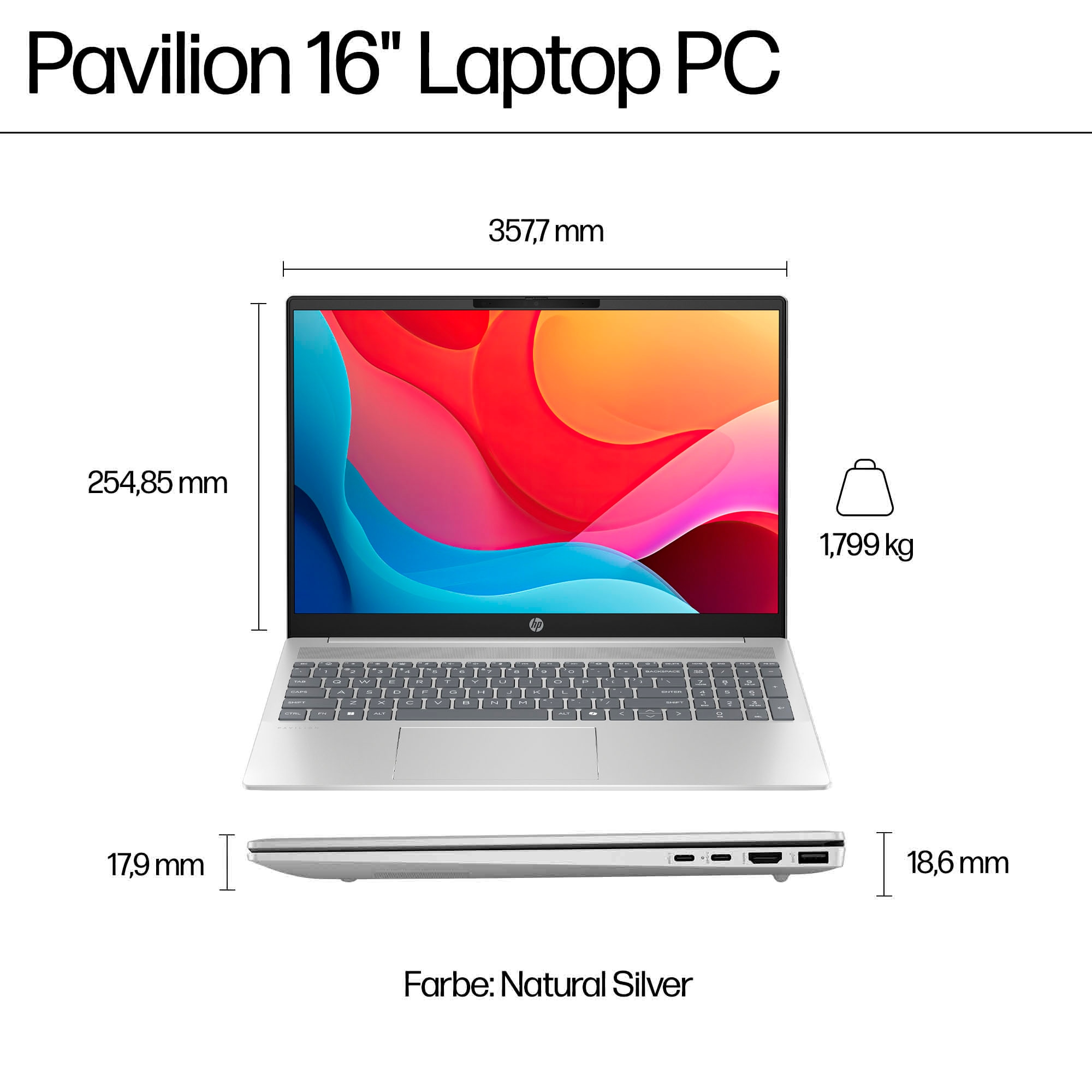 HP Notebook »Pavilion 16-ag0254ng«, 40,6 cm, / 16 Zoll, AMD, Ryzen 5, Radeon Graphics, 512 GB SSD