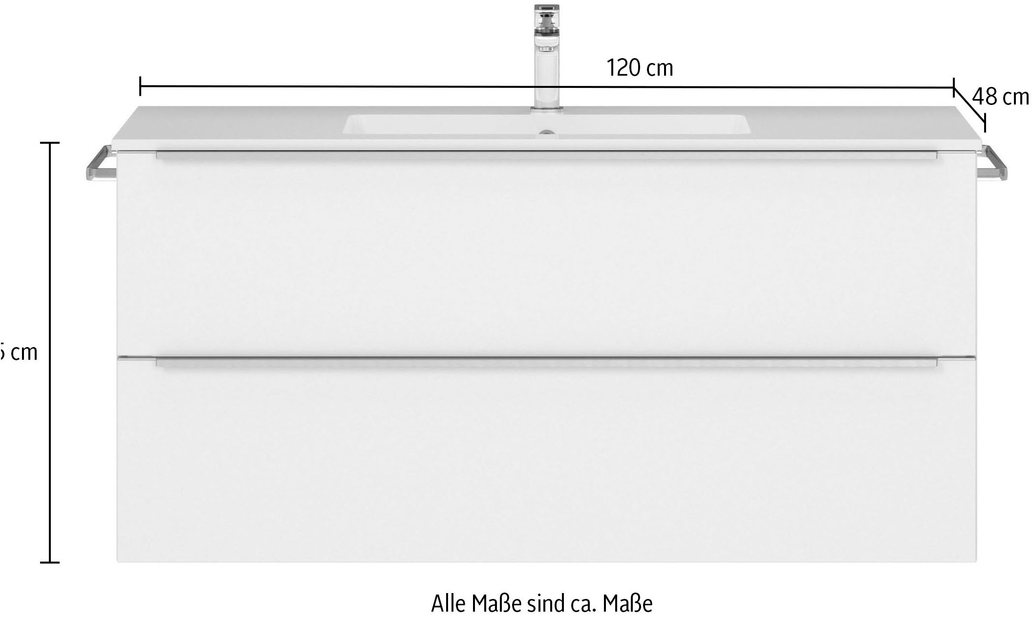 nobilia® Waschtisch-Set »Levere«, (1 St., vormontiert, mit Soft-Close), Hochglanz Front, in vier Breiten