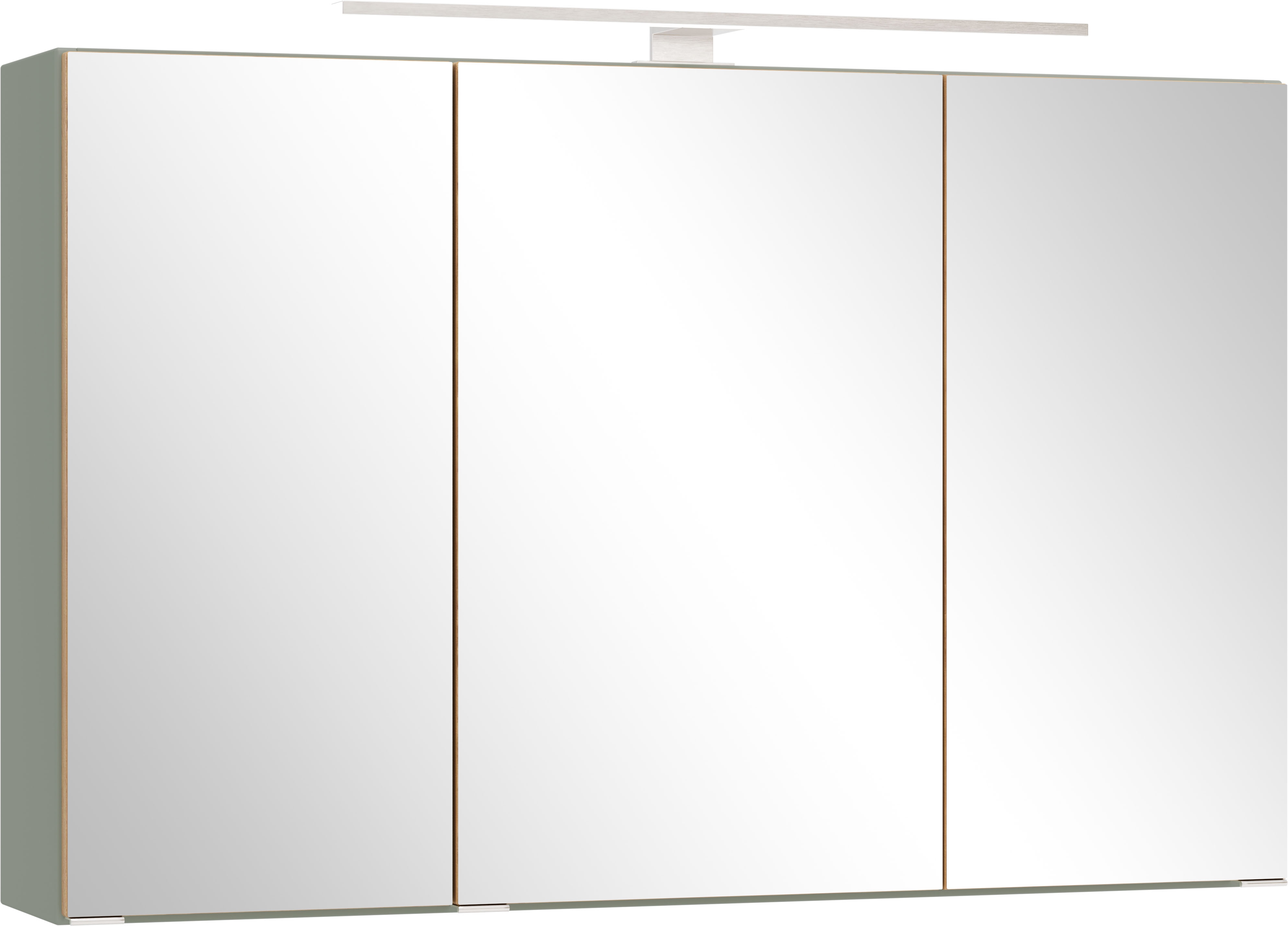 welltime Spiegelschrank "TRIENT, 3D-Spiegelschrank 100 cm, gedämpfte Scharniere" Schilfgrün/Wildeiche, gedämpfte Scharniere