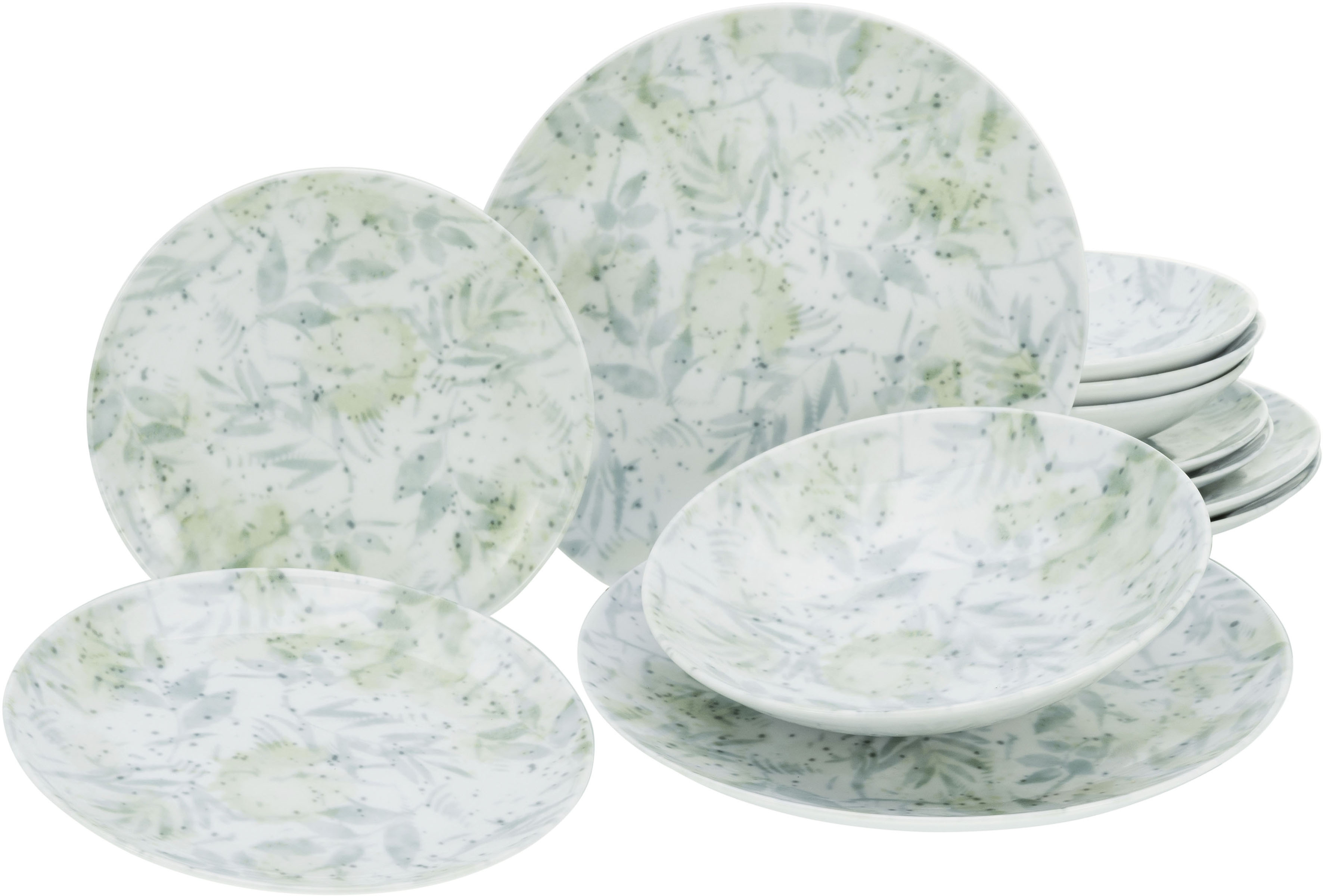 CreaTable Teller-Set "Geschirr-Set Home - Tropical" Teller Set, Service im Used-und Vintage-Look, 12 Teile, für 4 Personen