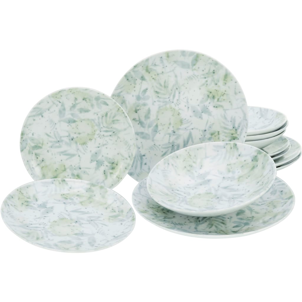 CreaTable Teller-Set »Geschirr-Set Home - Tropical«, (Set, 12 tlg., Tafelservice für 4 Personen), Service, im Used-und Vintage-Look, 12 Teile, für 4 Personen