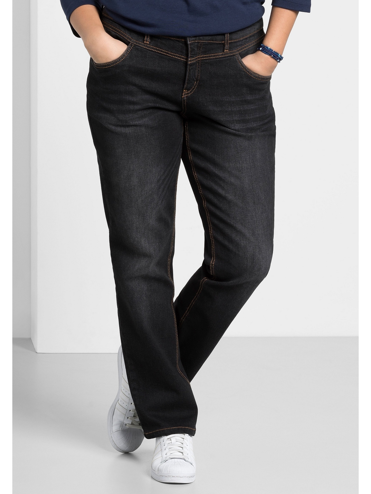Sheego Stretch-Jeans »Große Größen«, | »Die BAUR kaufen mit Used-Effekten Gerade« online