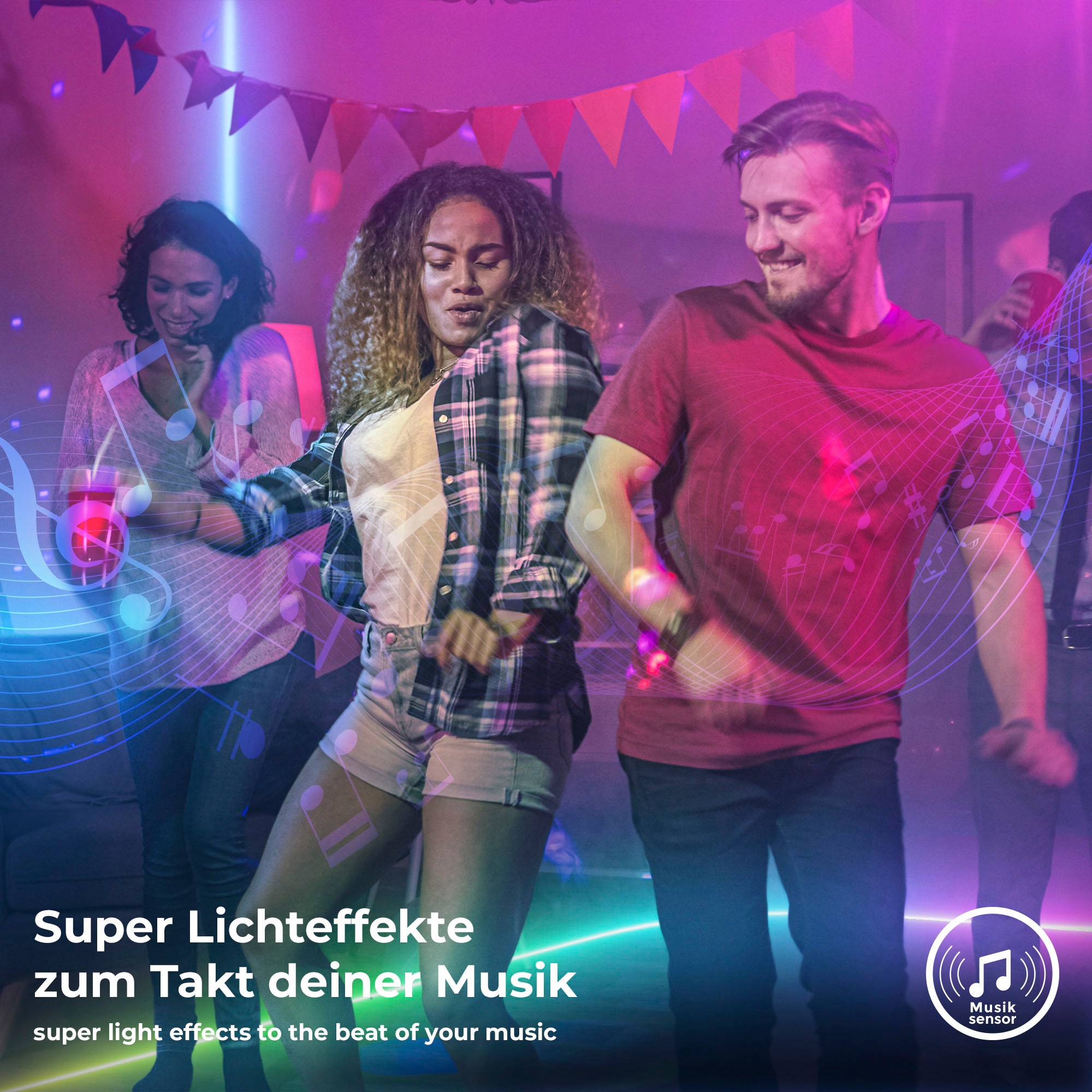 B.K.Licht LED-Streifen »USB RGBIC«, 150 St.-flammig, Lichtleiste, mit Musiksensor, mit Fernbedienung, selbstklebend