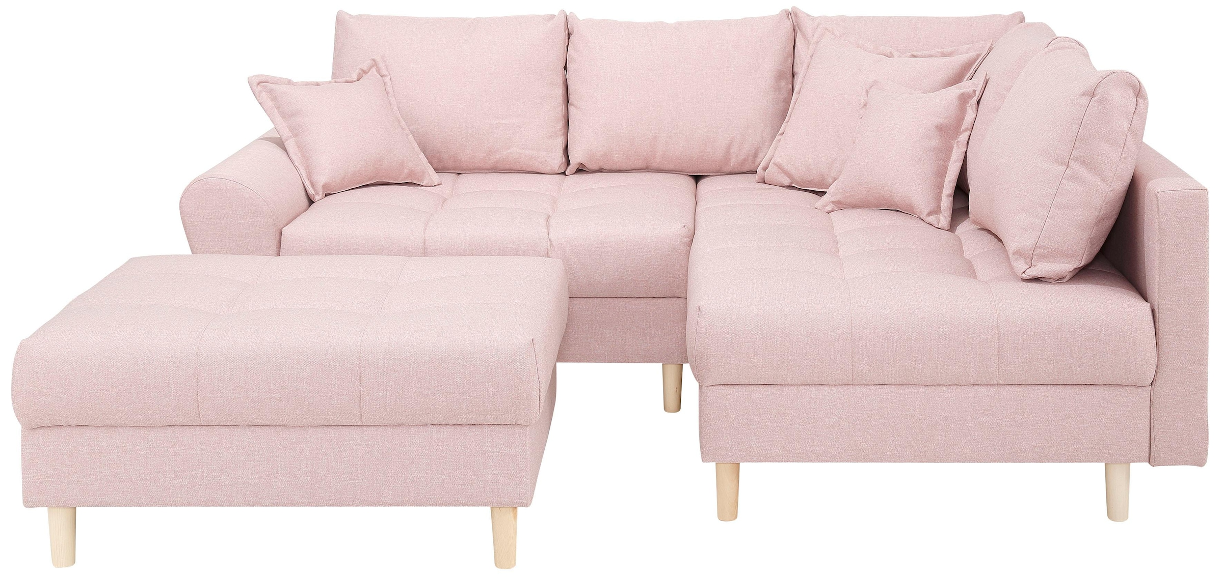 Home affaire Ecksofa »Rice L-Form inkl. Hocker«, (Set, mit Hocker), mit Bonnellfederkern, Hocker & Kissen, Ottomane beidseitig montierbar