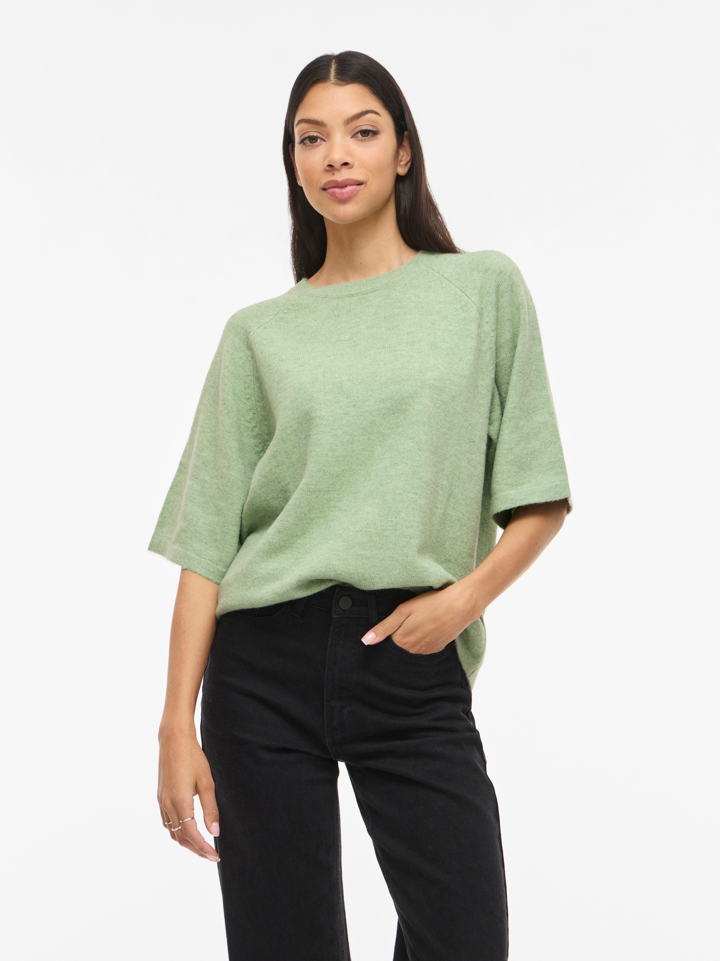Vila Strickpullover »VILIGA 2/4 O-NECK KNIT TOP - NOOS« Materialmix, relaxed fit