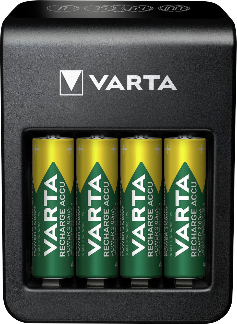 VARTA Batterie-Ladegerät "VARTA LCD Plug Charger+ 4x AA Accus", schwarz, Ladegeräte