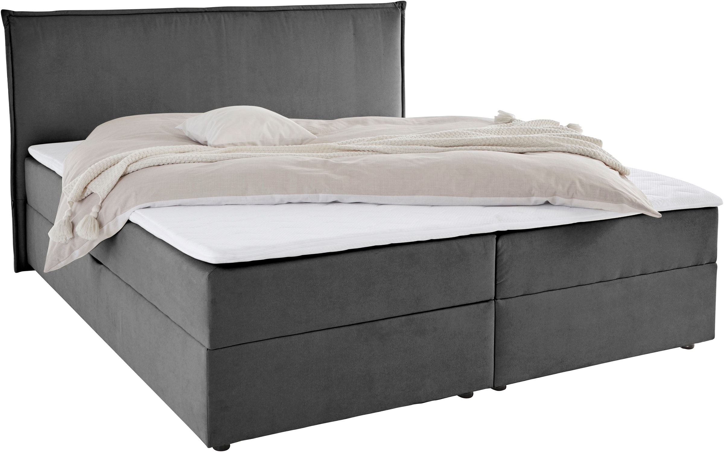 Boxbett S.OLIVER "Alissia inkl. Bettkasten und Topper- frei im Raum stellbar", anthrazit, B:198cm L:206cm, Komplettbetten, wahlweise mit Bonnell- oder TTFK-Matratze in H2, H3 o. H4 erhältlich 2