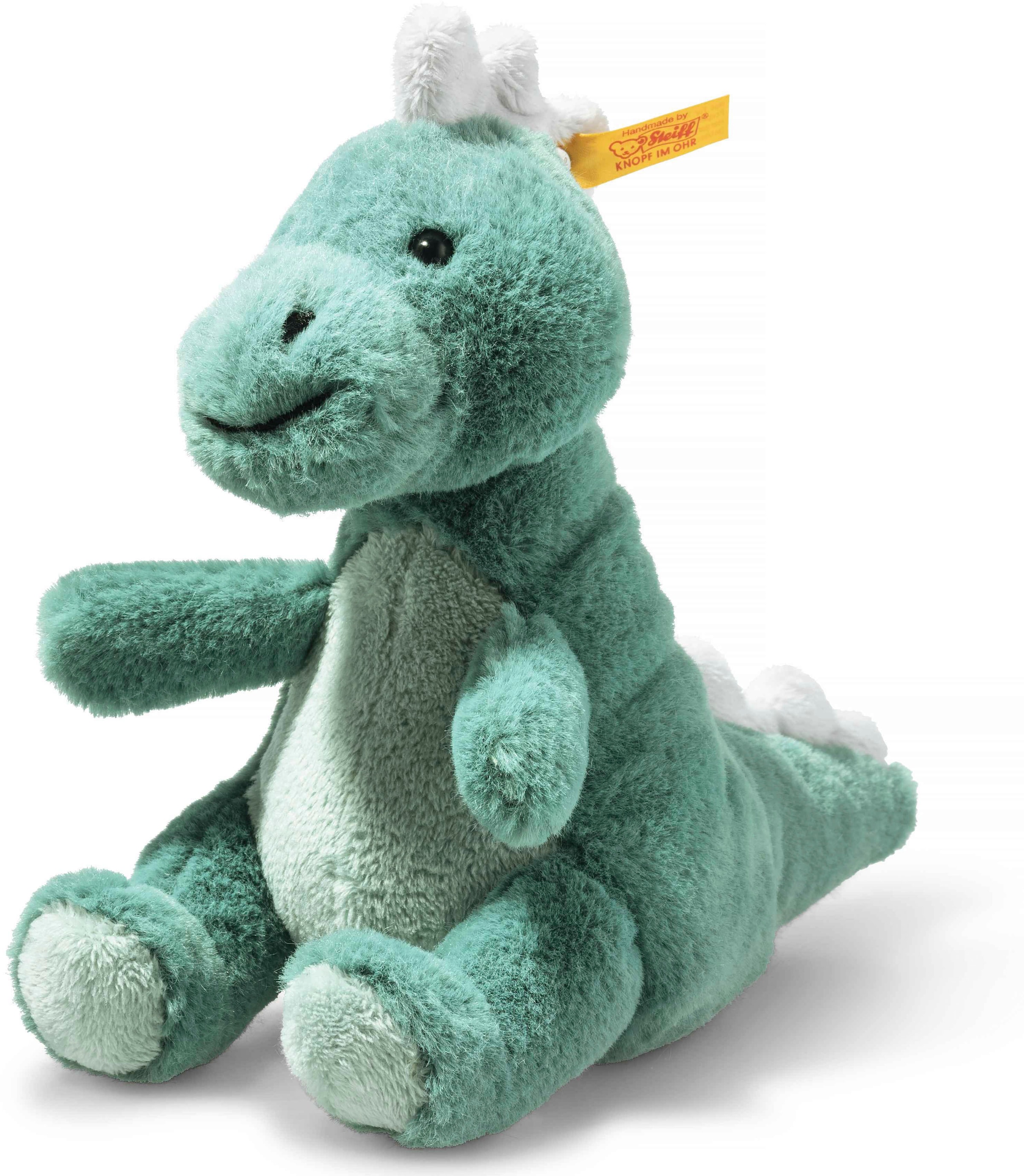 Steiff Joshi Baby T-Rex 16 cm Green Blue in Suitcase, Soft Cuddly