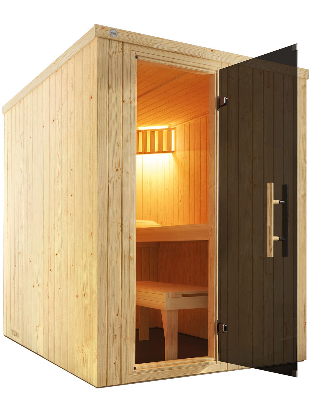 Sauna »Elementsauna KAARINA 1«, platzsparende Nischensauna, moderne Ganzglastür