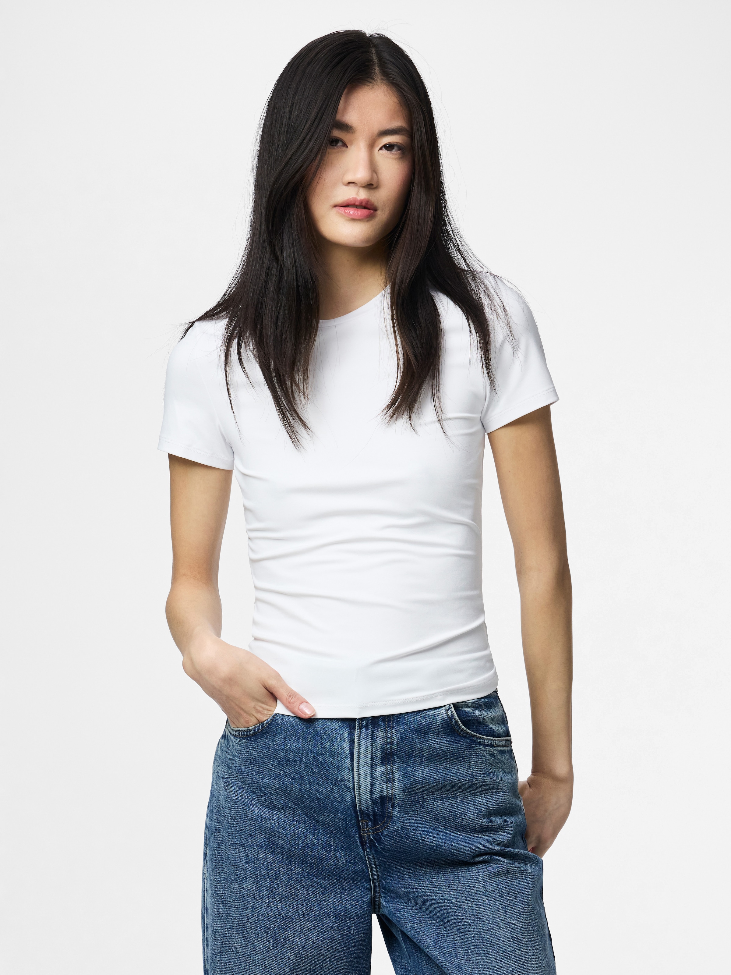pieces Kurzarmshirt »PCLULA SS TEE JRS NOOS« Materialmix