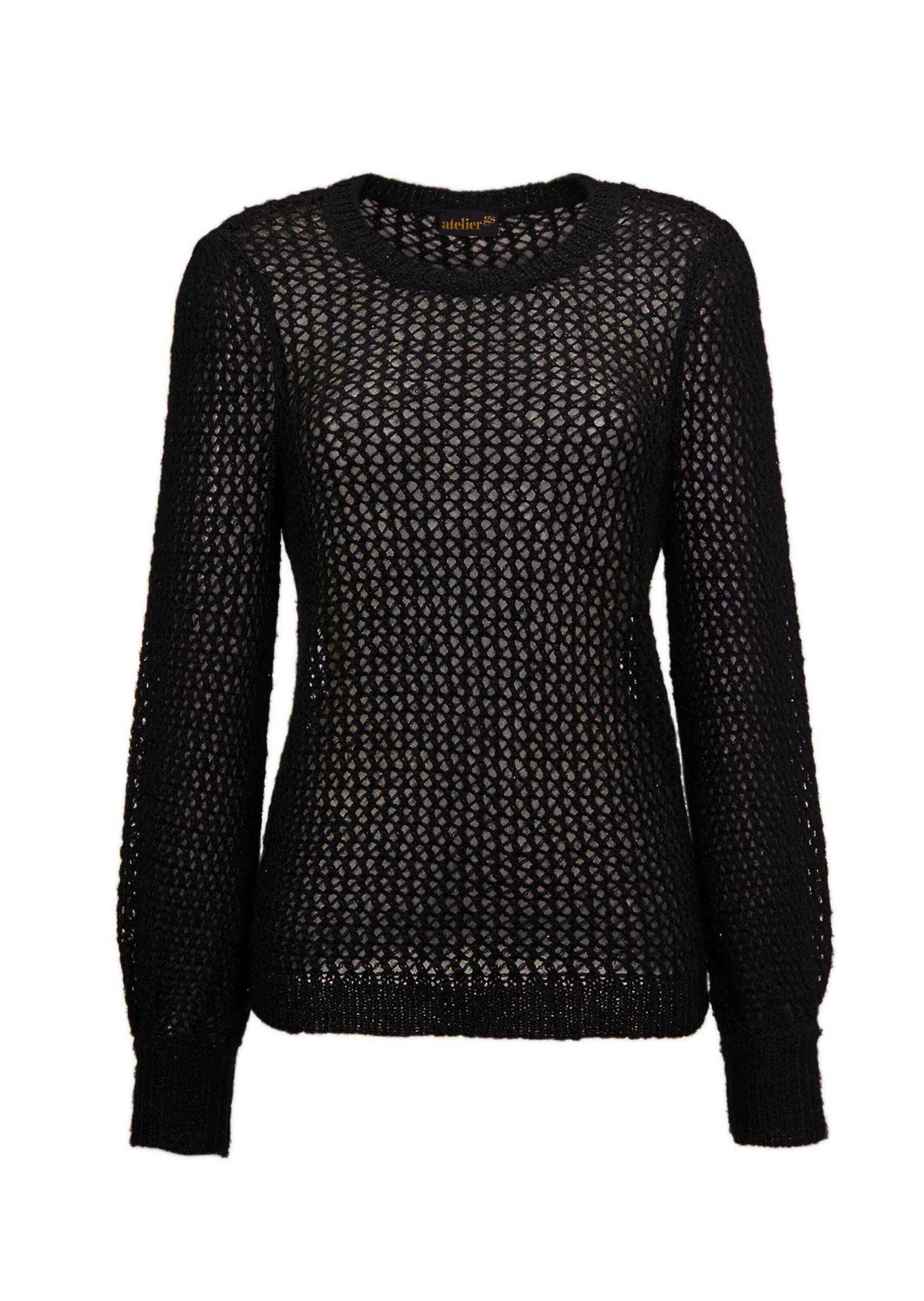 GOLDNER Strickpullover "Kurzgröße Femininer Pullover in Netzoptik mit Pailletten" Mit funkelnden Pailletten besetzt
