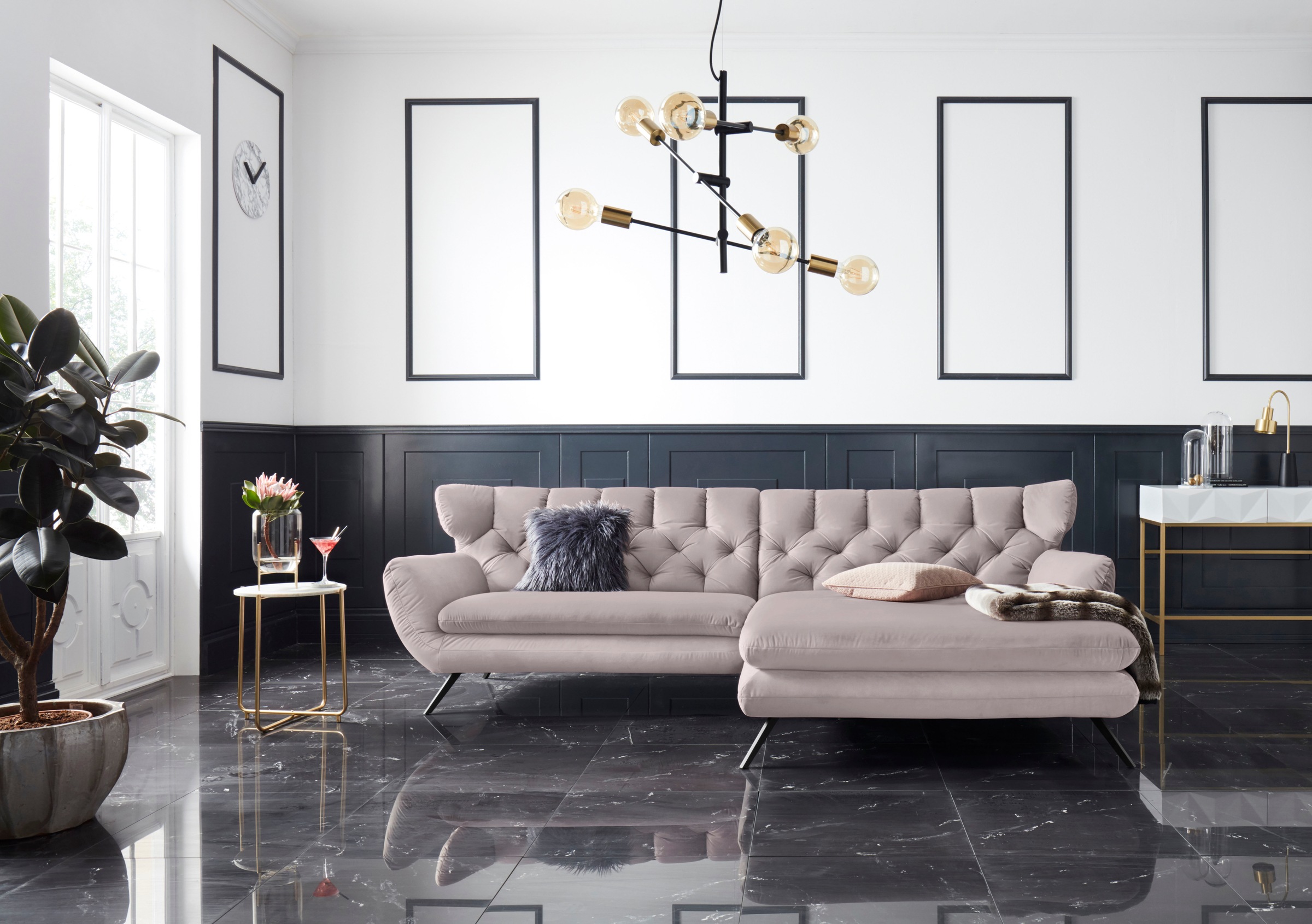 3C Candy Ecksofa »Beatrice Designsofa in moderner Retrooptik, bequem und extravagant«, mit Rückensteppung im Rautenmuster, Ohrenbacken Optik, L-Form