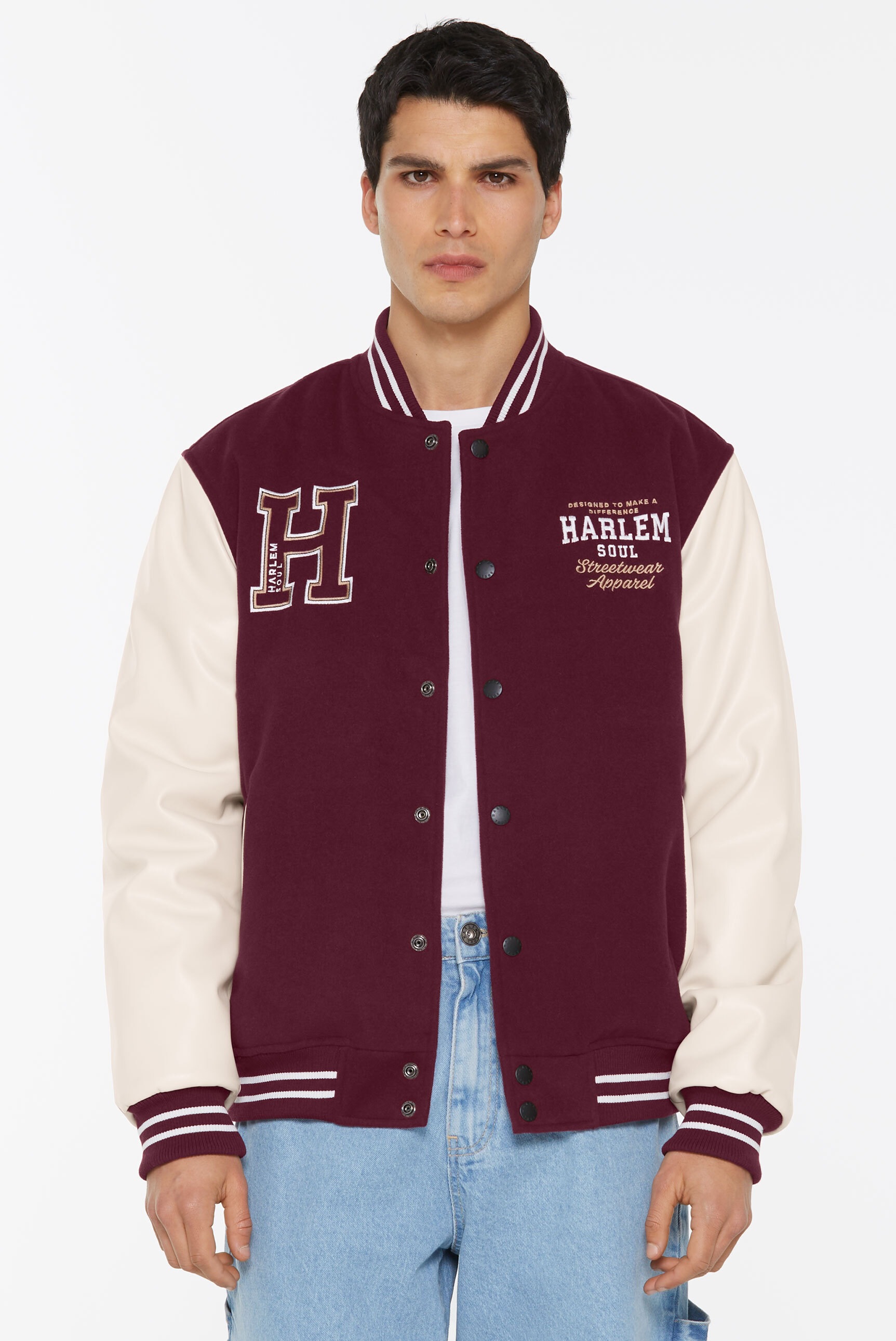 Harlem Soul Collegejacke, ohne Kapuze, mit Stickerei