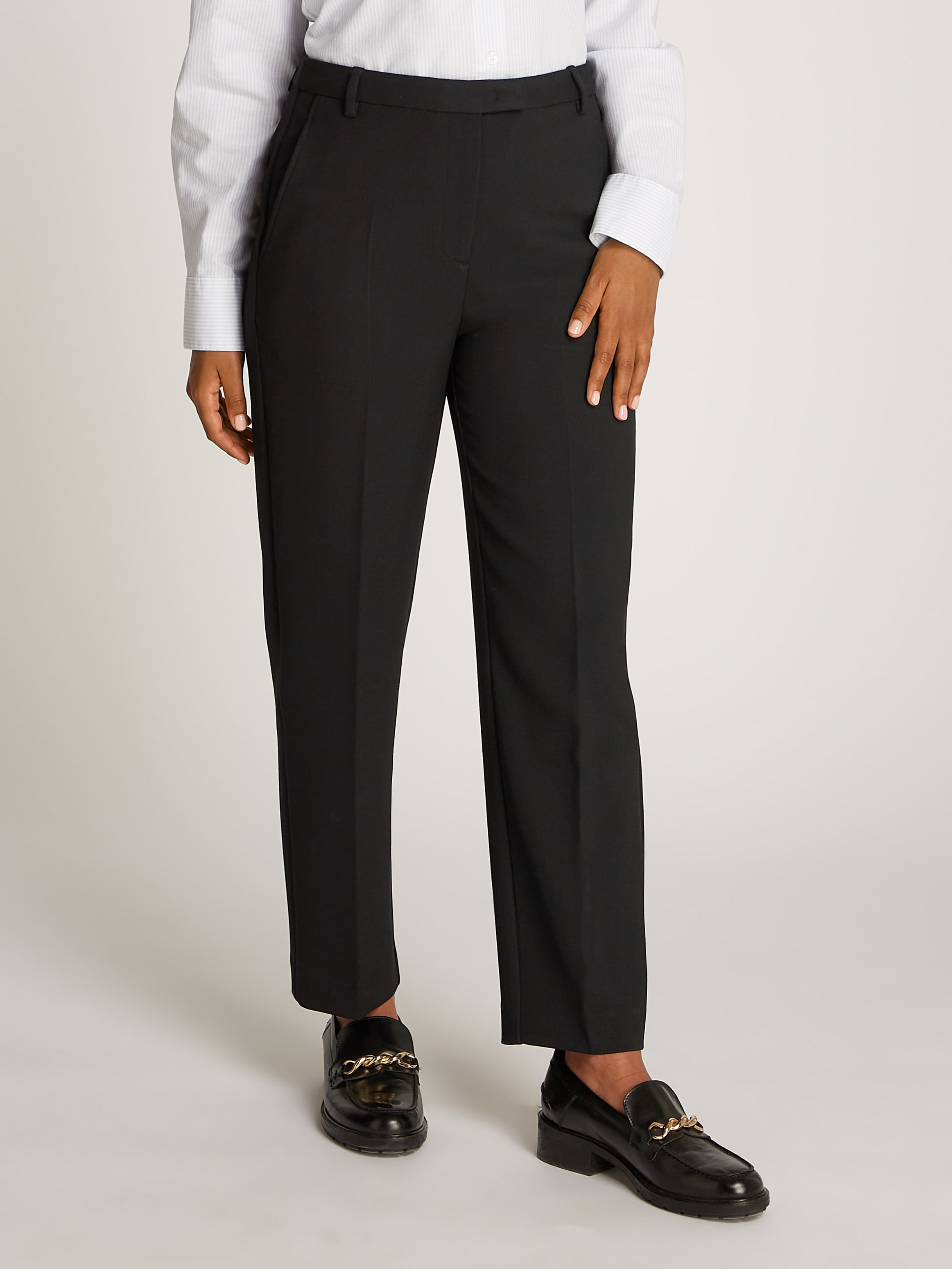 Tommy Hilfiger Webhose "PUNTO SLIM STRAIGHT PANT", mit Bügelfalten, Metalllabel