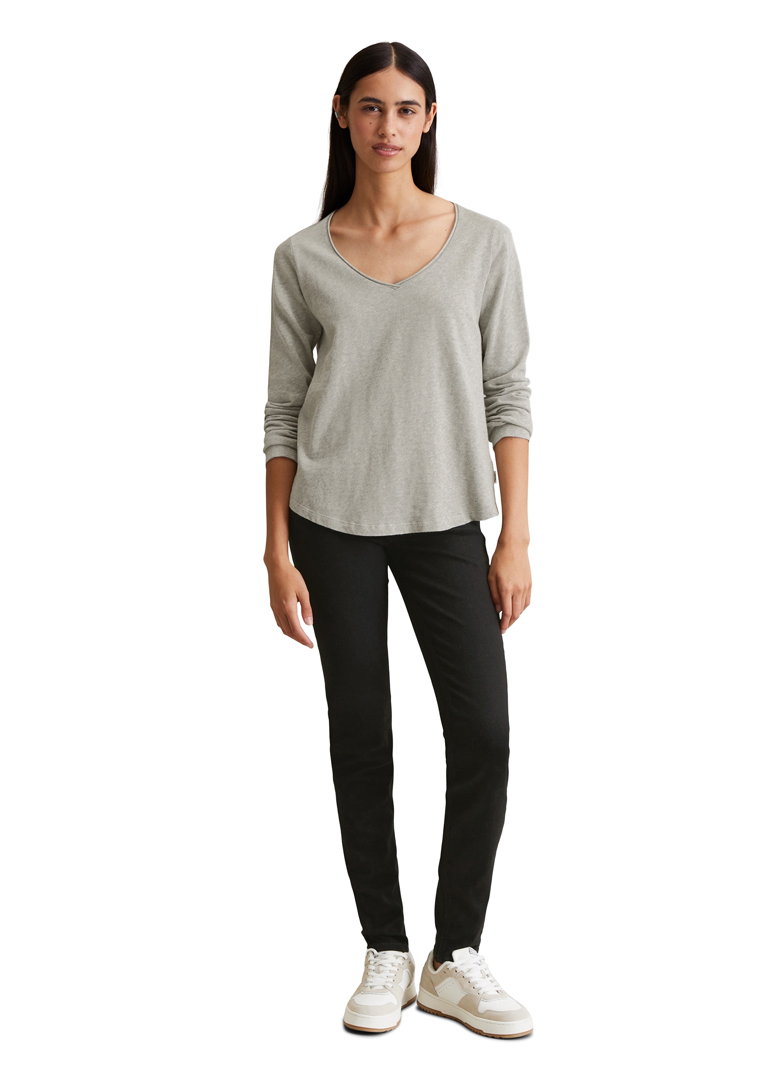 Marc O'Polo DENIM Langarmshirt mit Rollkante am V-Ausschnitt