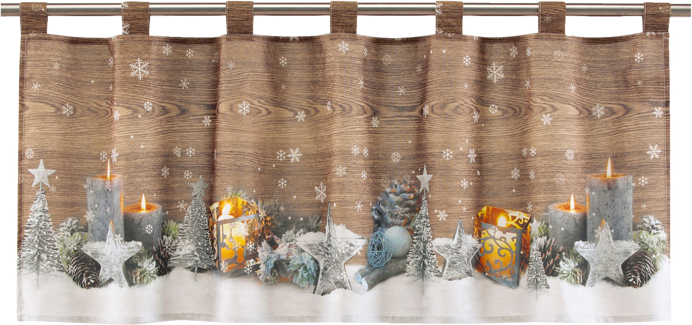 Delindo Lifestyle Scheibengardine mit (1 mit BAUR auf | Küche, Rechnung die Schlaufenaufhängung, St.), »Weihnachtsstimmung«, LED-Beleuchtung für