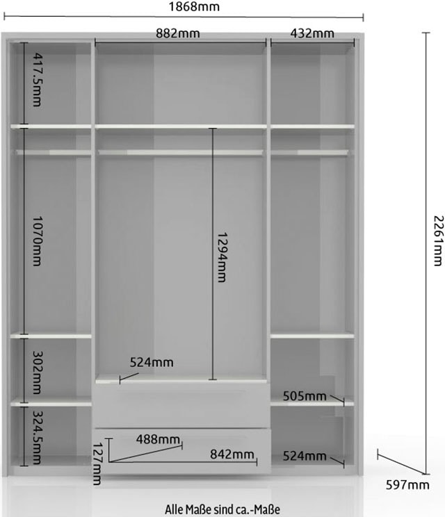 Places of Style Kleiderschrank »Piano«, beige, UV lackiert, hochglänzend, in vielen Breiten mit 2 Schubladen