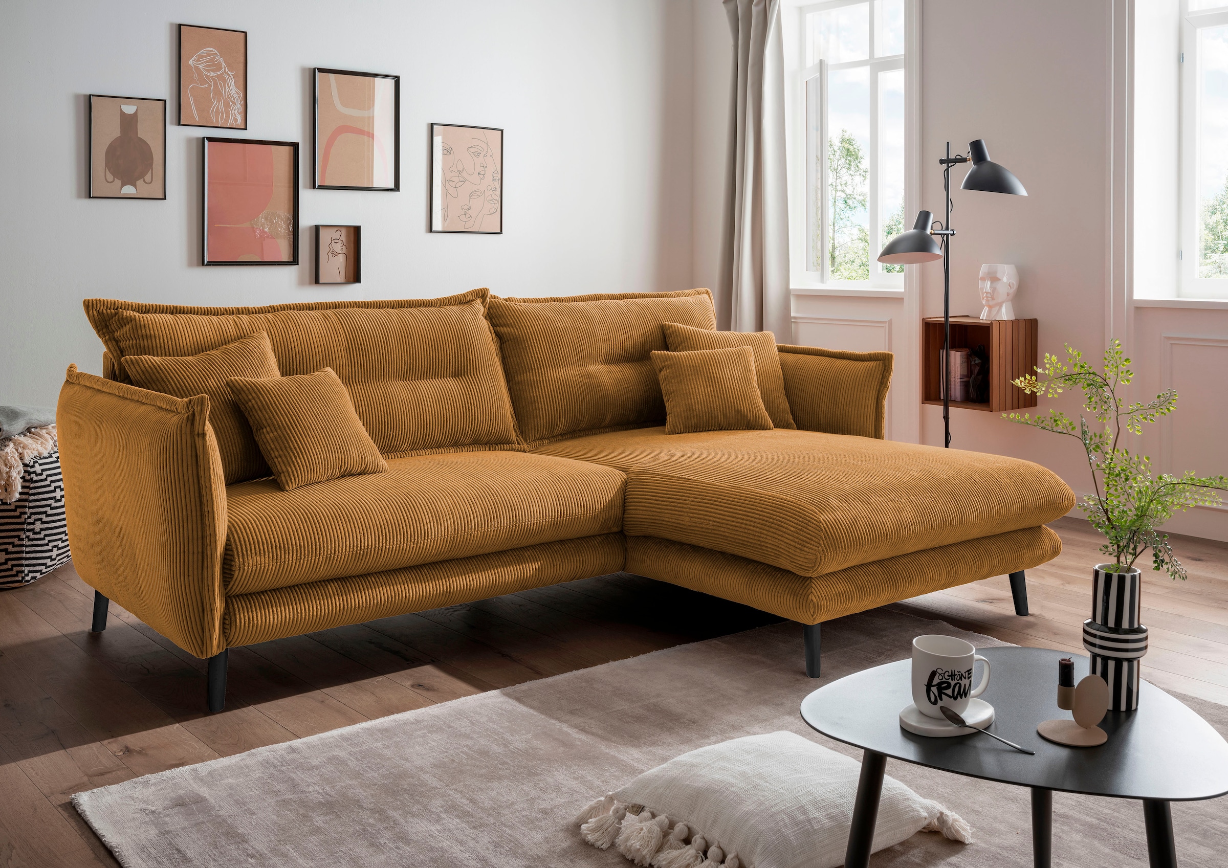 Home affaire Ecksofa "Levke, 255 x 180 cm, modern und bequem" Cord, L-Form, inkl. Rücken- und Zierkissen